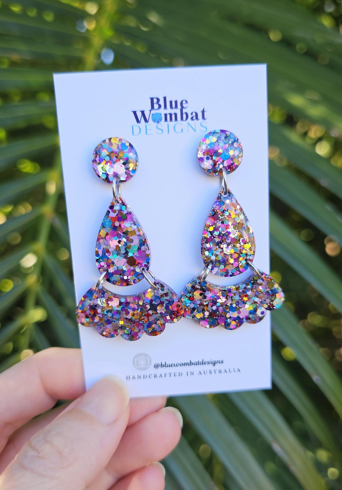 Colourful Glitter Resin Domed Dangle Statement Earrings
