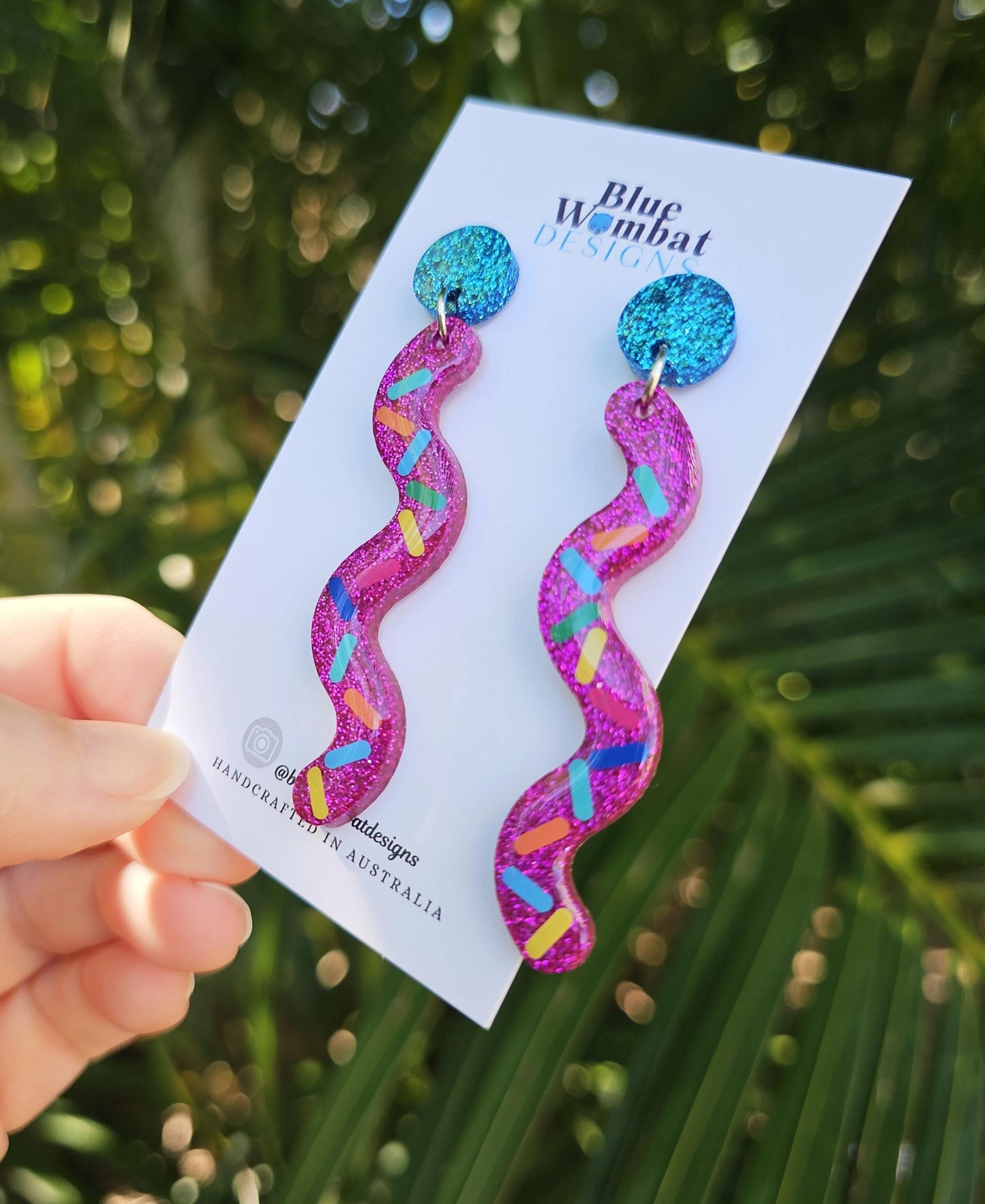 Colourful Squiggle Glitter Resin Sparkle Statement Dangle Earrings