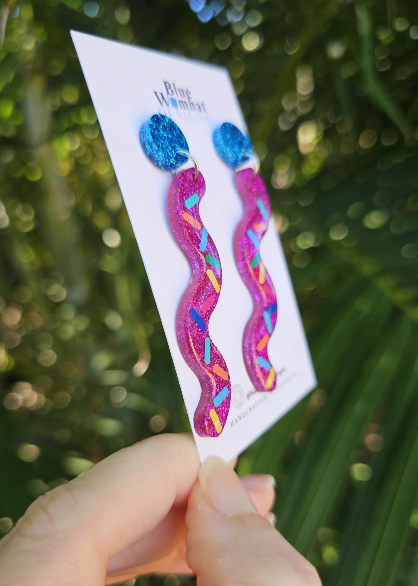 Colourful Squiggle Glitter Resin Sparkle Statement Dangle Earrings