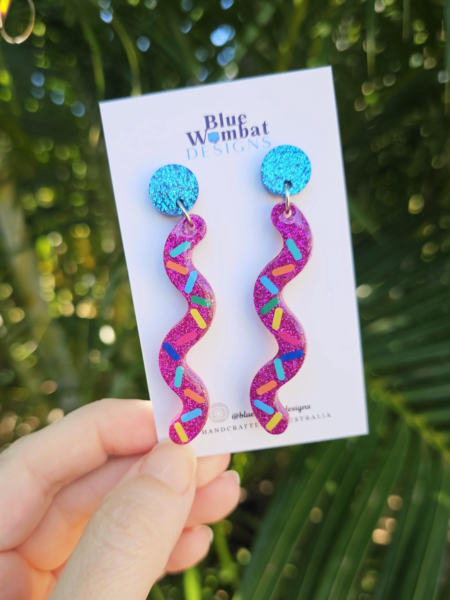 Colourful Squiggle Glitter Resin Sparkle Statement Dangle Earrings
