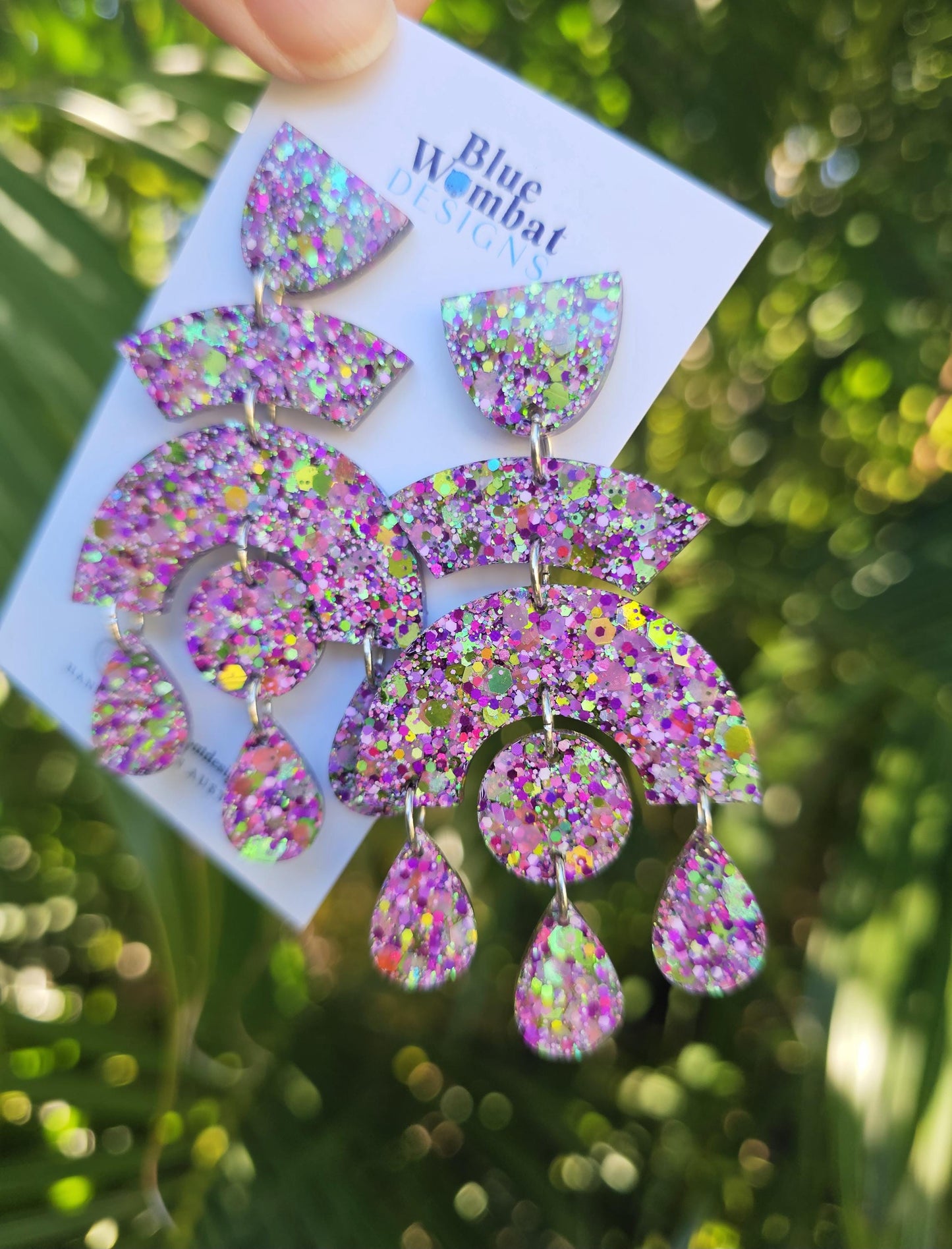 Chandelier Large Resin Glitter Dangle Handmade Statement Earrings