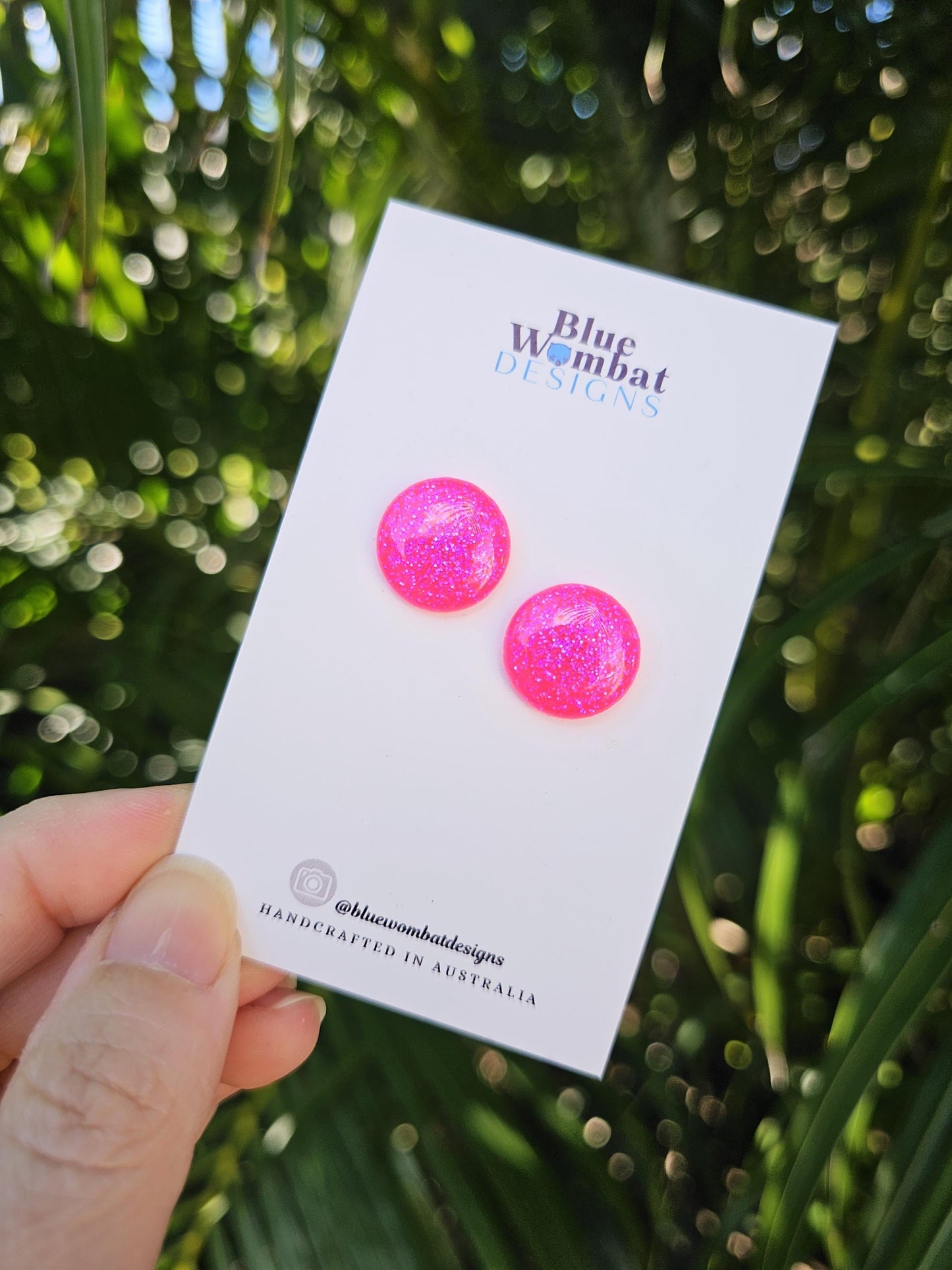 Hot Pink Glitter Resin Domed Studs 16mm