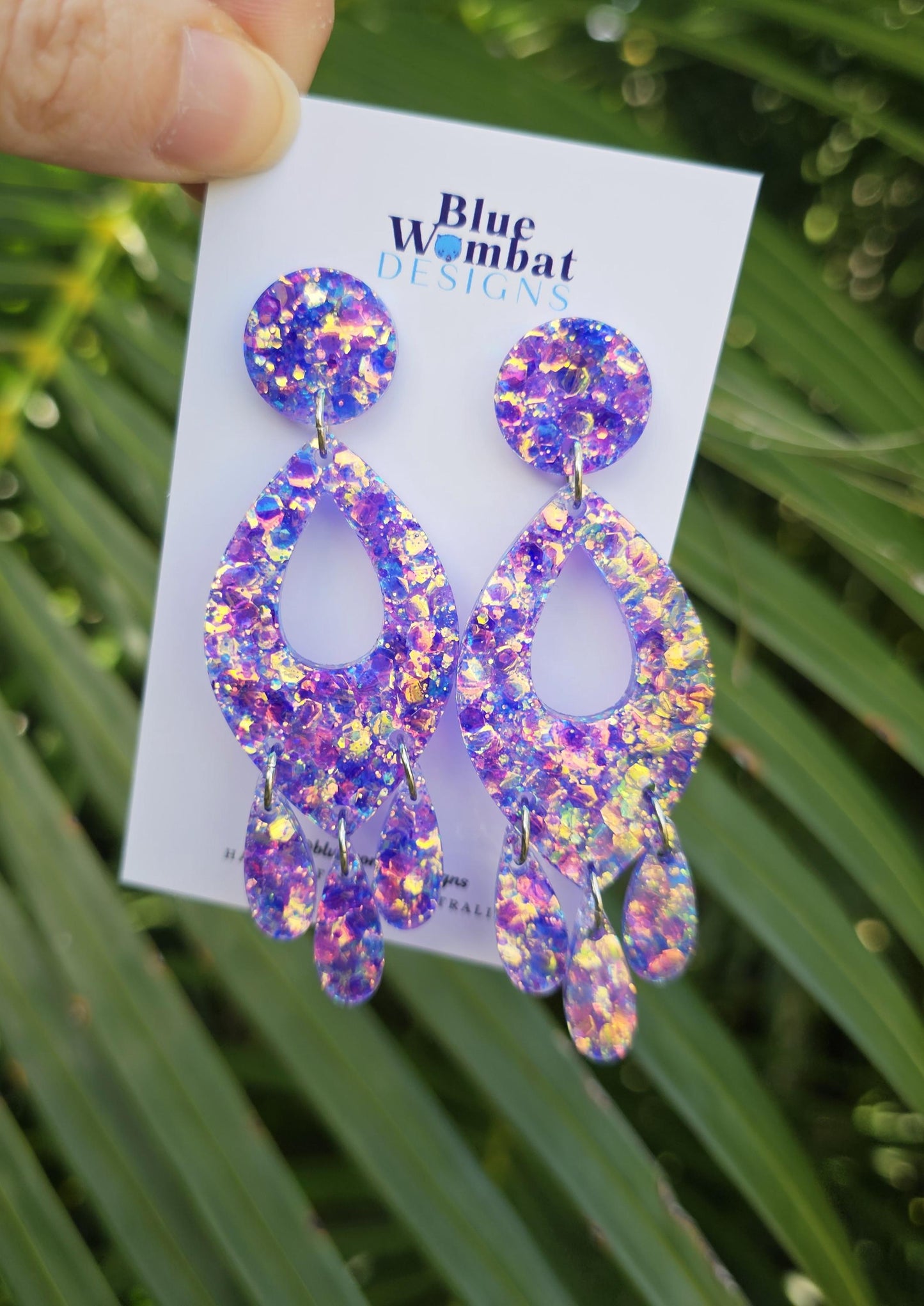 Chandelier Sparkle Glitter Resin Dangle Statement Earrings