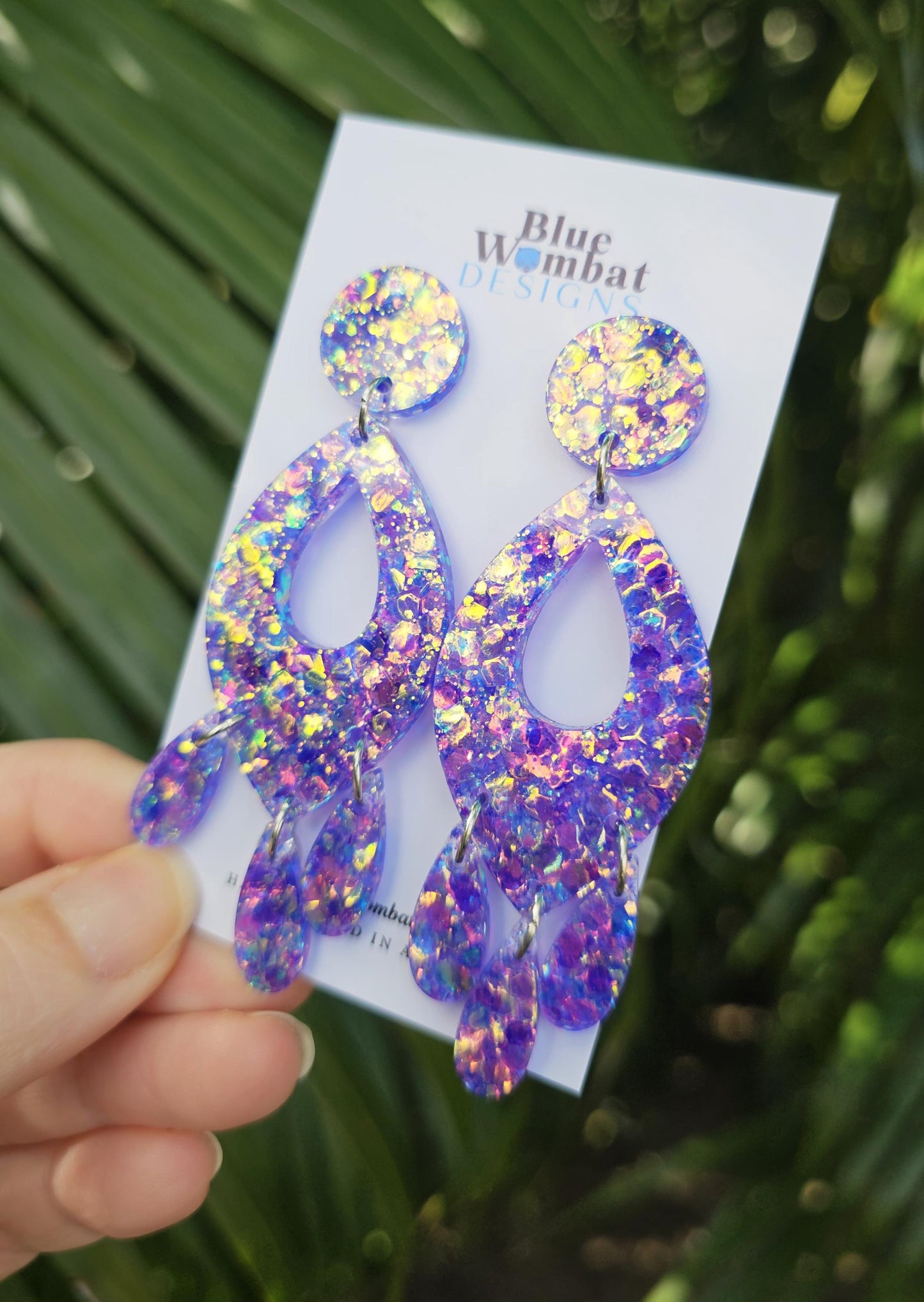 Chandelier Sparkle Glitter Resin Dangle Statement Earrings