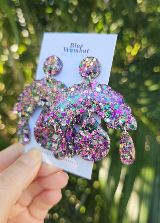 Chandelier Large Resin Colourful Resin Domed Dangle Earrings