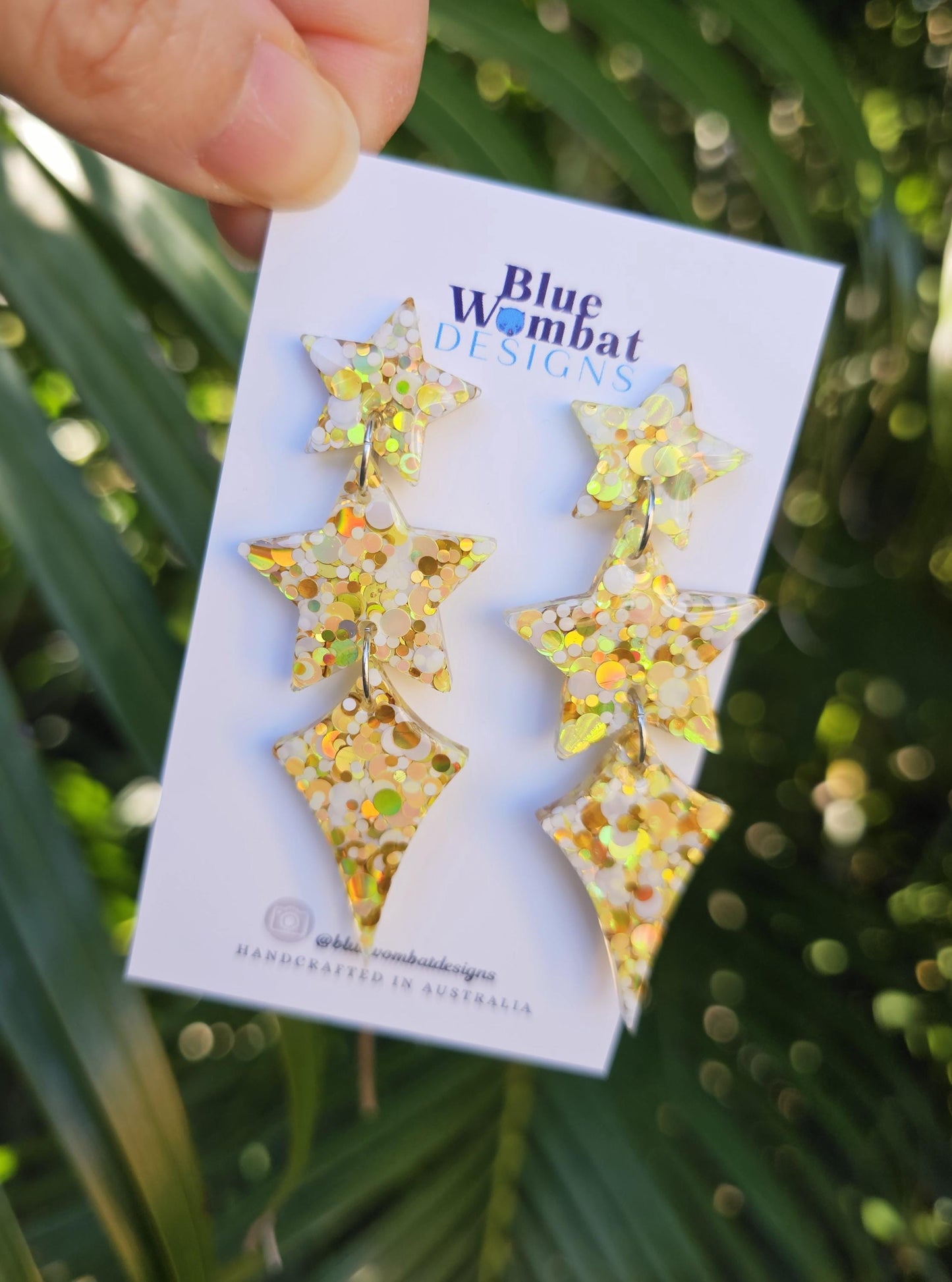 Star Resin Glitter Long Dangle Statement Earrings