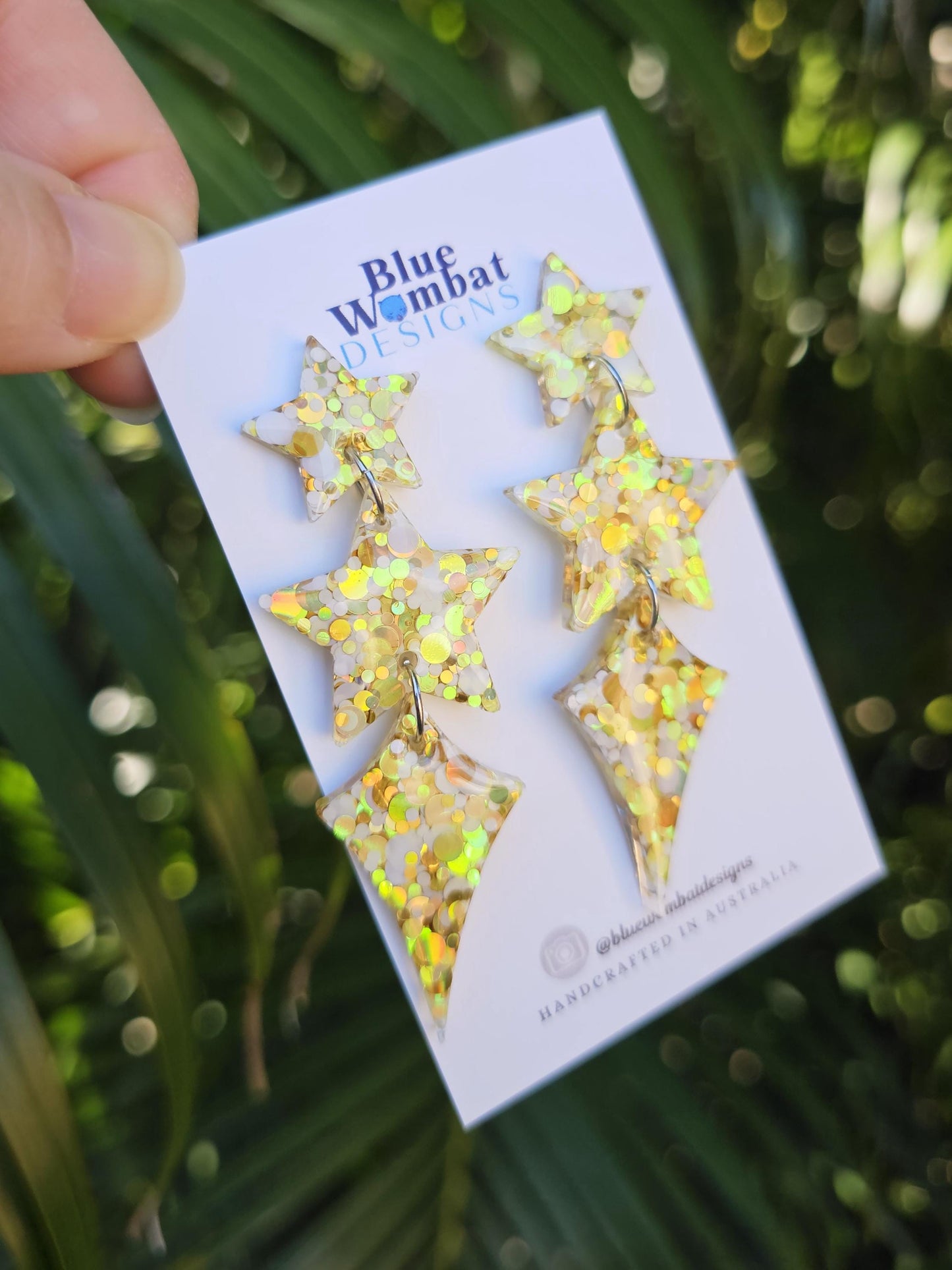 Star Resin Glitter Long Dangle Statement Earrings