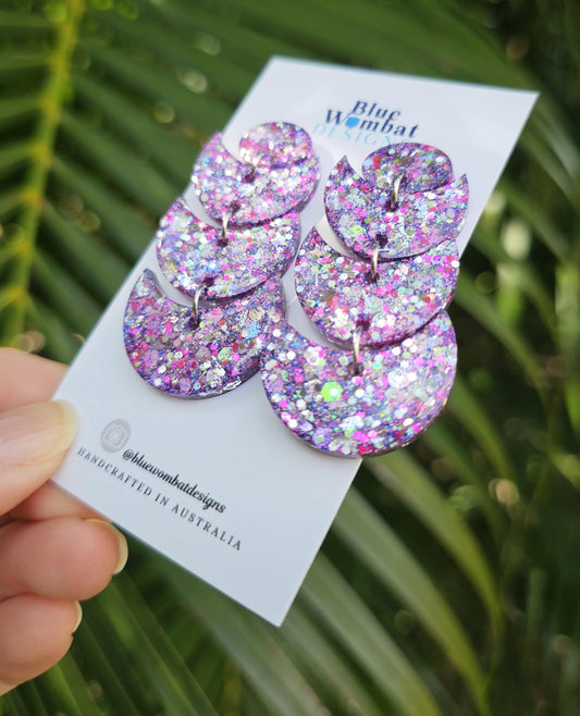 Sparkle Glitter Resin Long Dangle Domed Statement Earrings