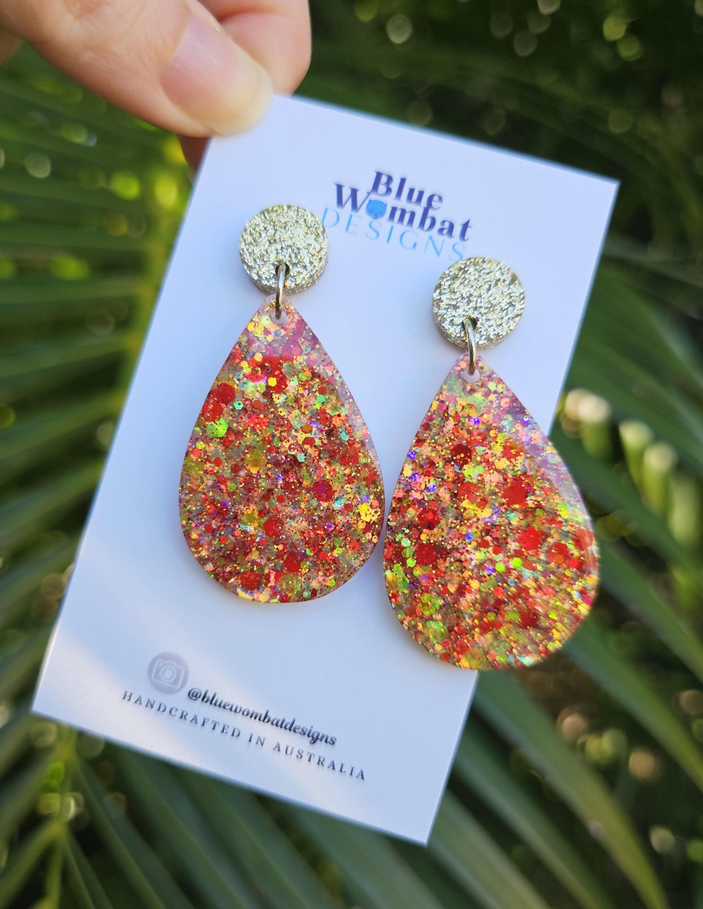 Tear Drop Glitter Dangle Statement Earrings
