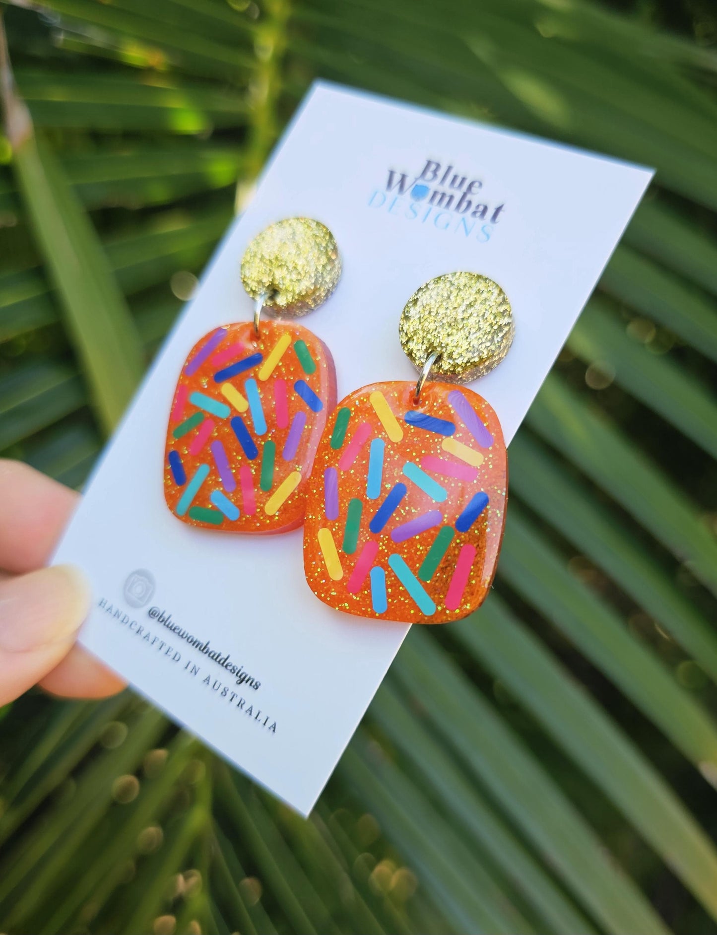 Resin Glitter Colourful Sprinkle Domed Dangle Earrings