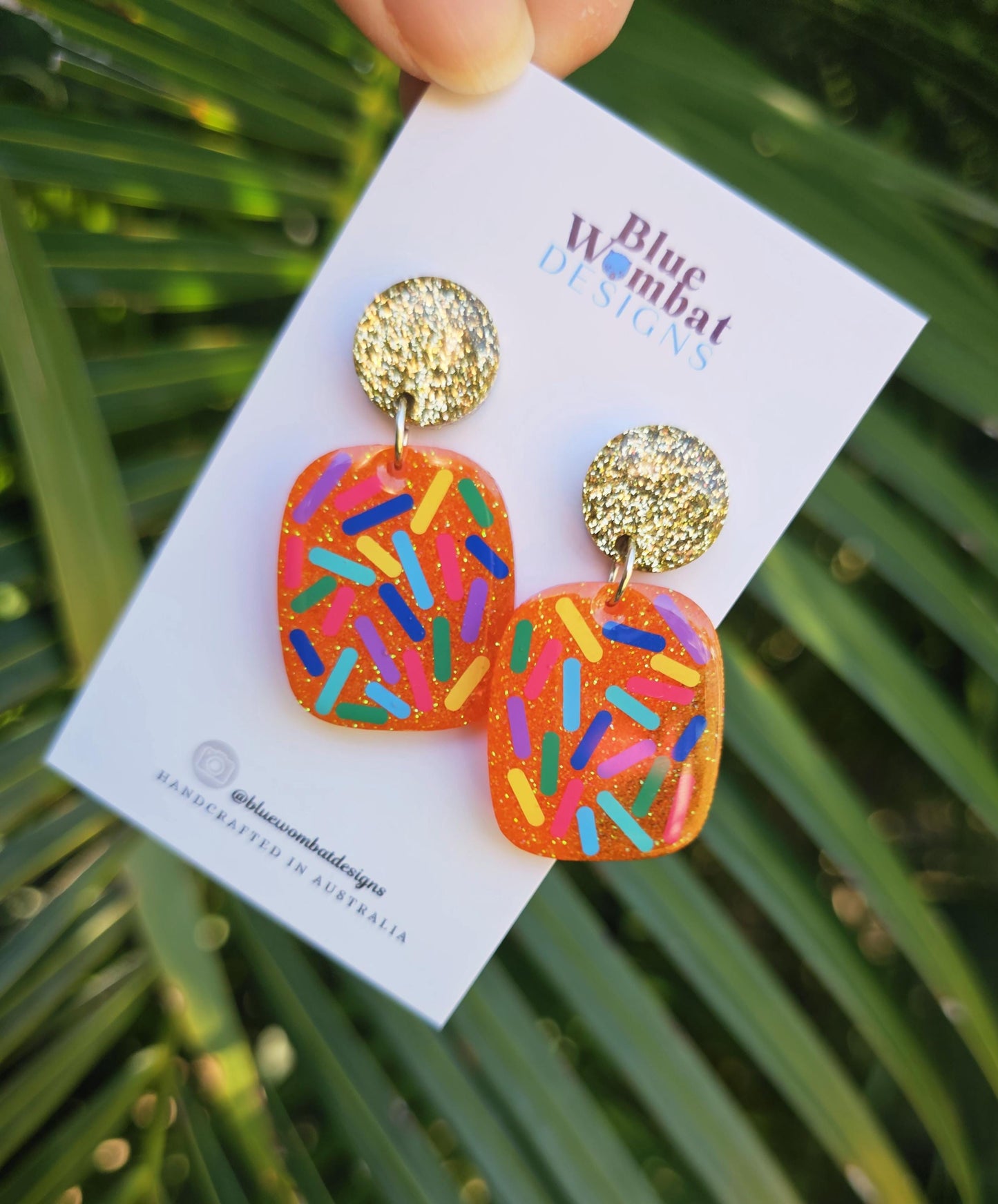 Resin Glitter Colourful Sprinkle Domed Dangle Earrings