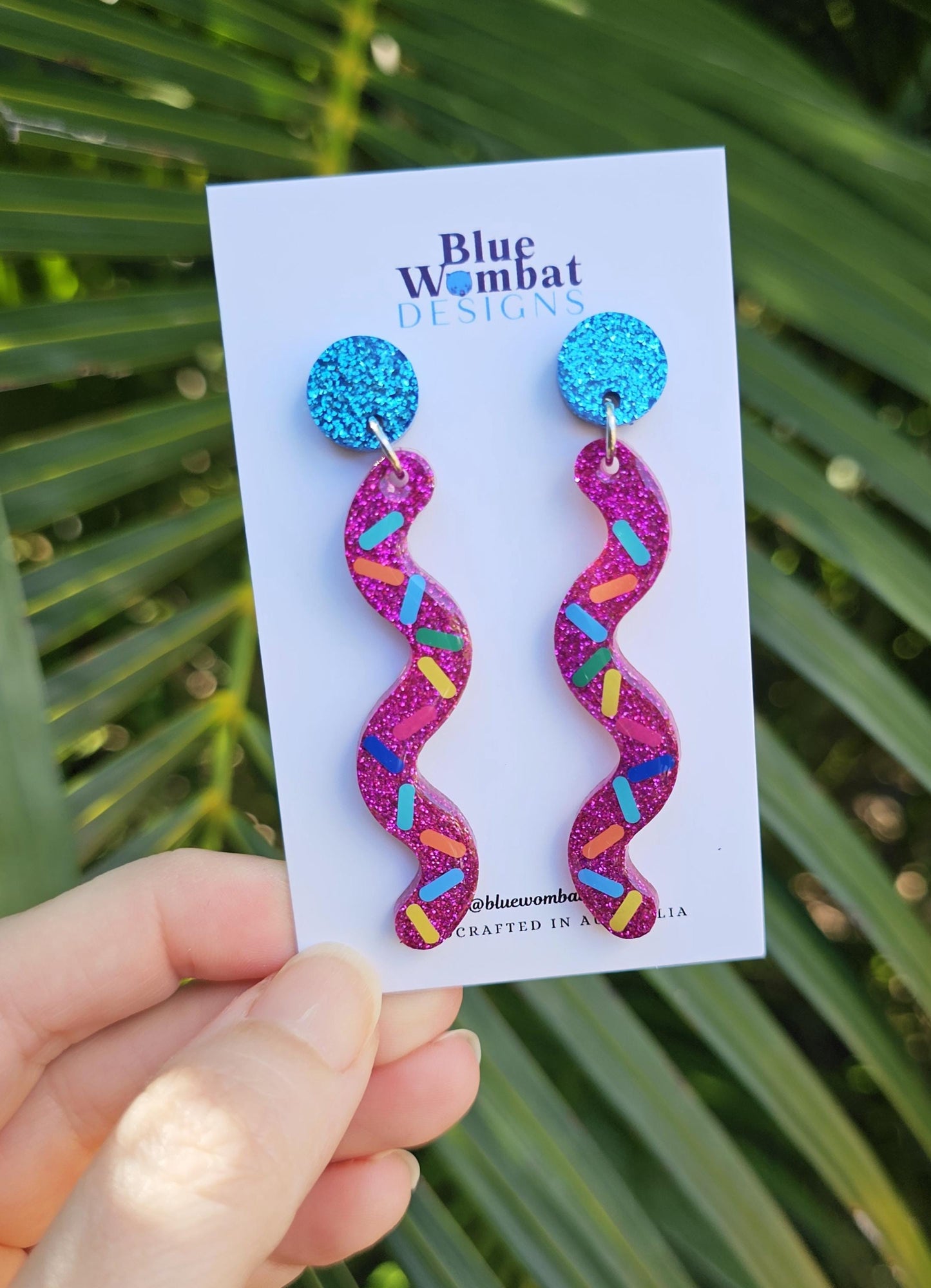 Colourful Squiggle Glitter Resin Sparkle Statement Dangle Earrings