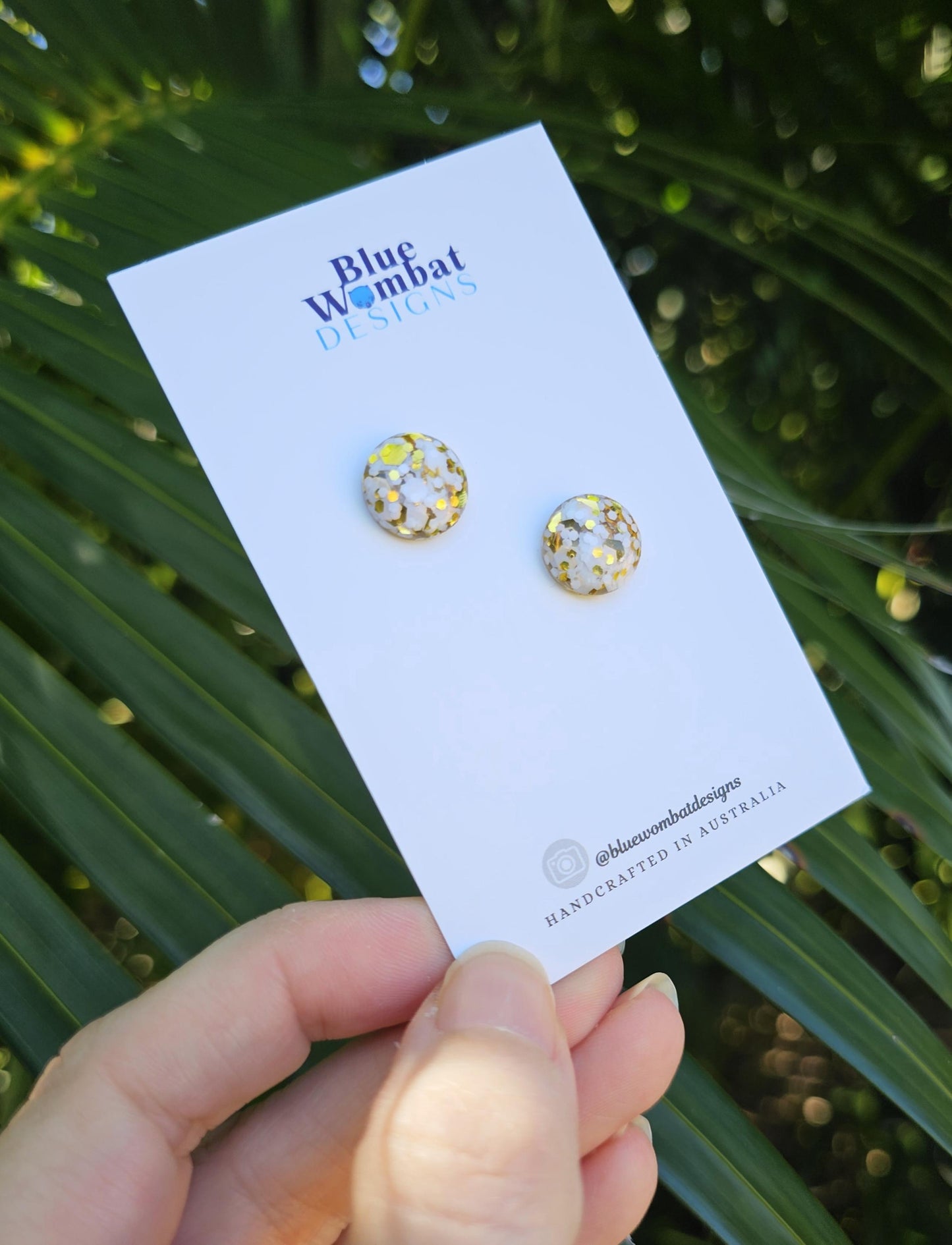 White Gold Glitter Resin Domed Studs 12mm