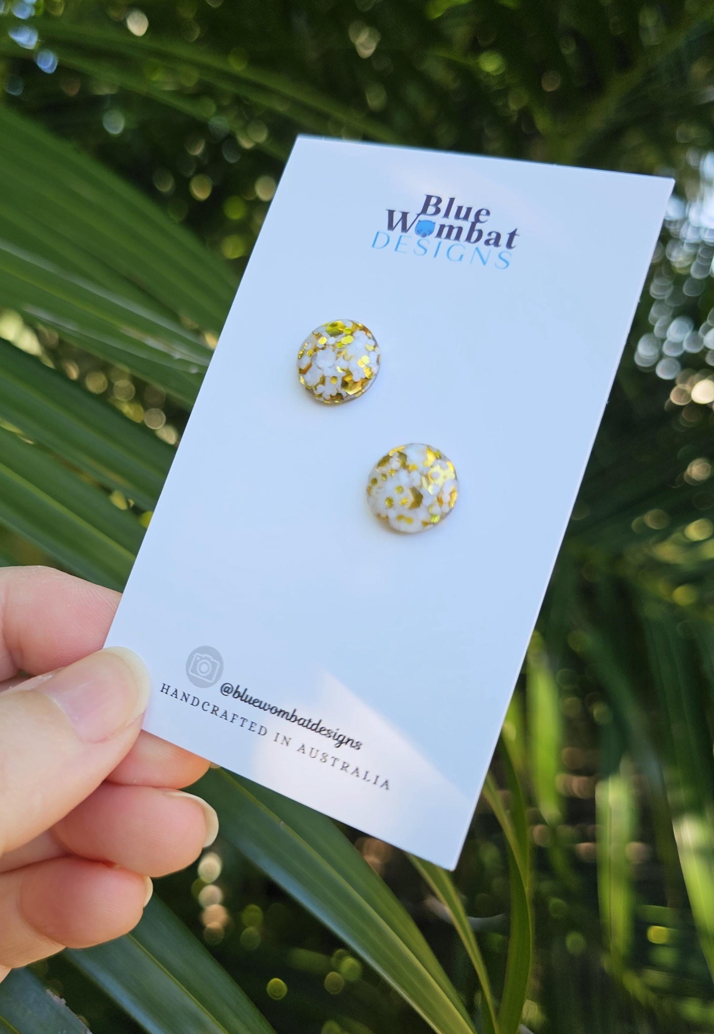 White Gold Glitter Resin Domed Studs 12mm