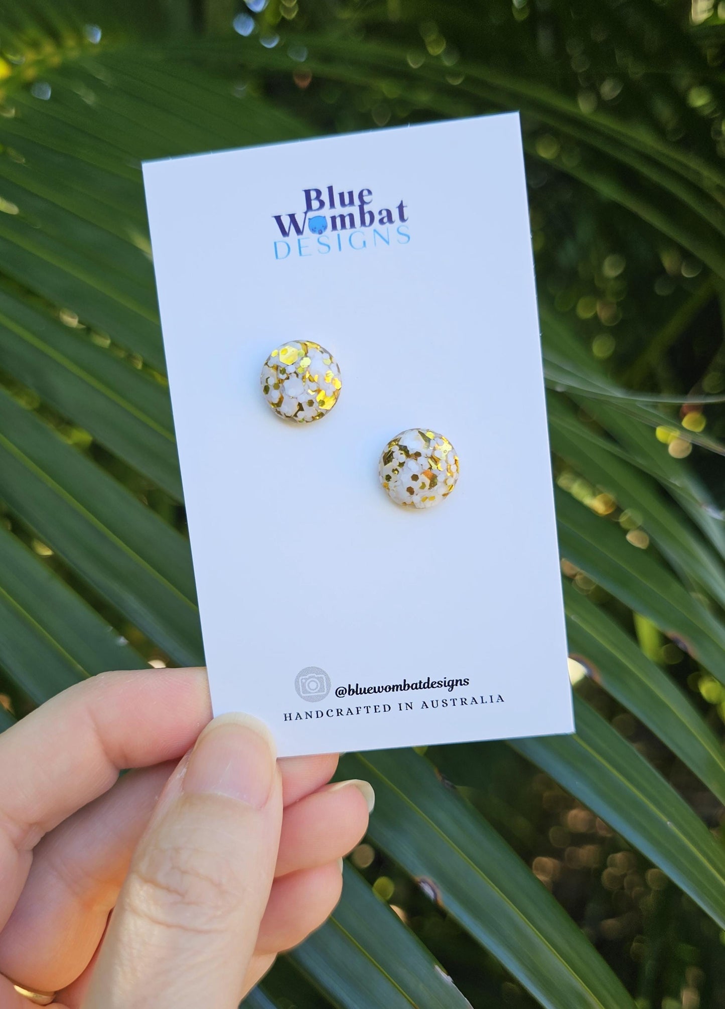 White Gold Glitter Resin Domed Studs 12mm
