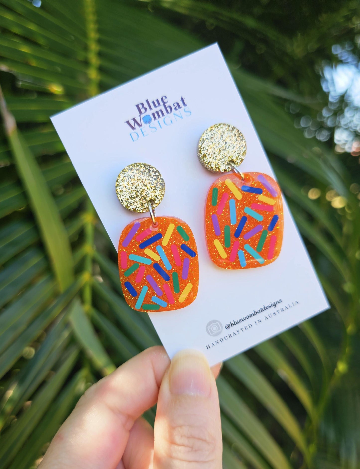 Resin Glitter Colourful Sprinkle Domed Dangle Earrings