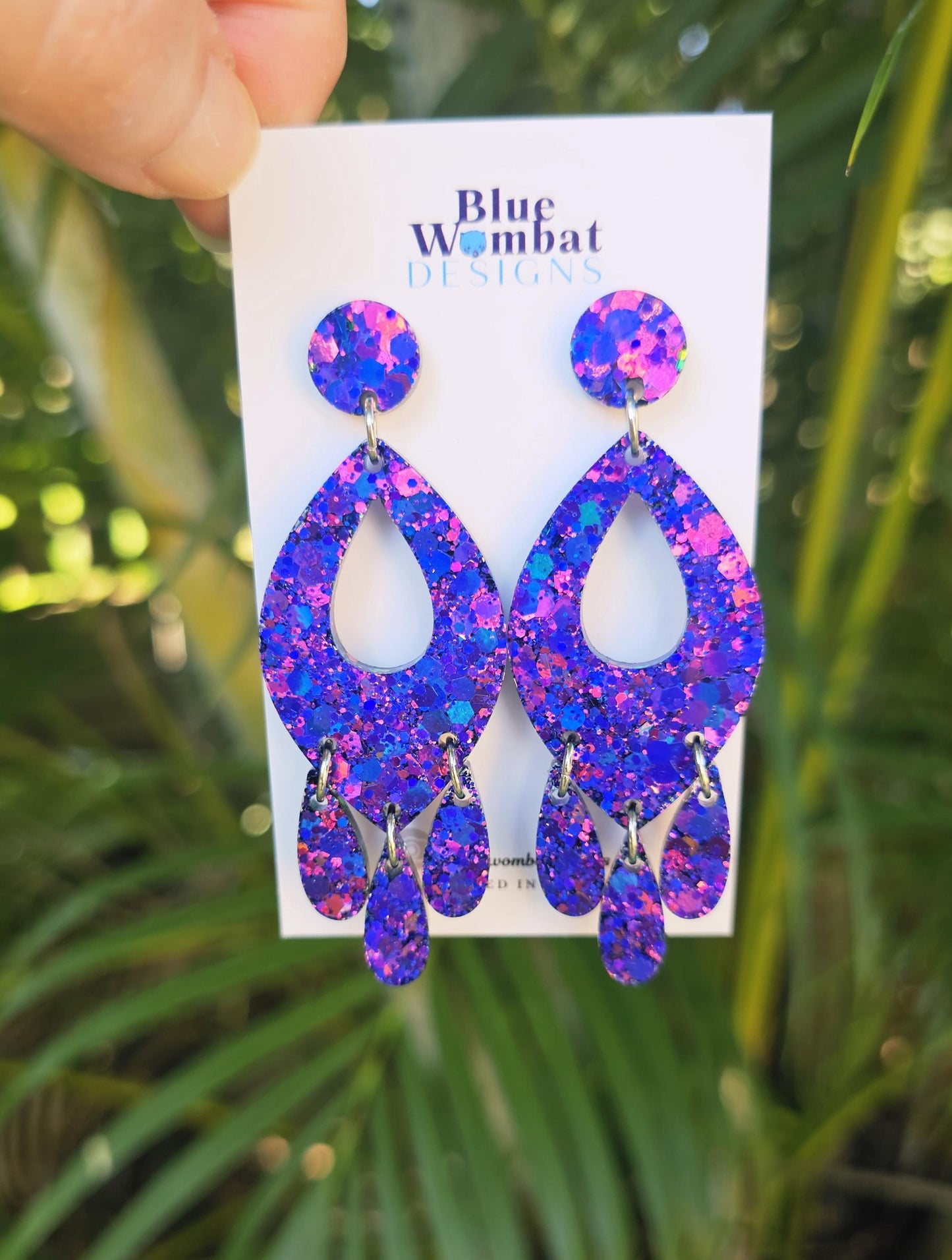 Resin Chandelier Chameleon Glitter Dangle Statement Earrings