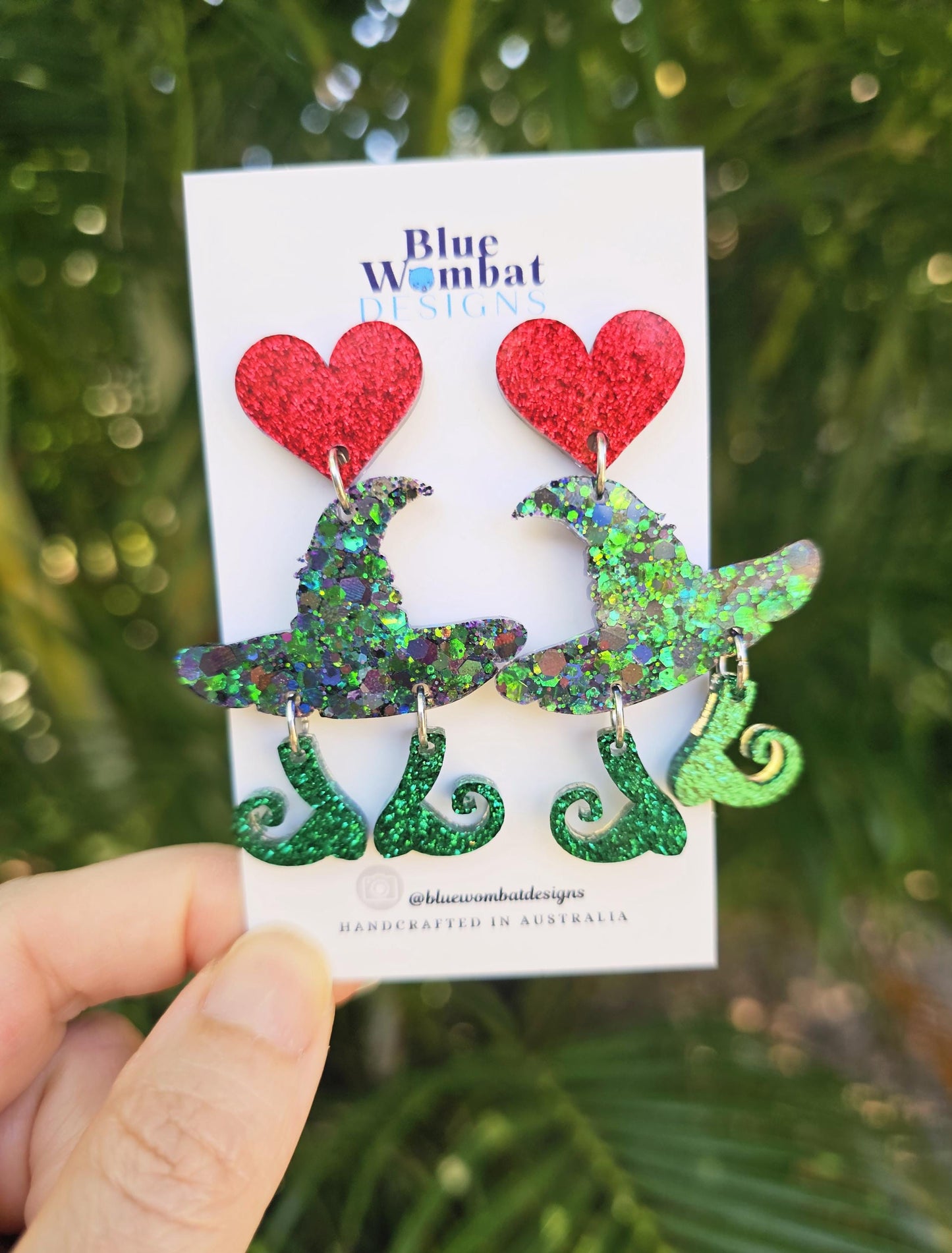 Resin Glitter Witches Hat Halloween Earrings