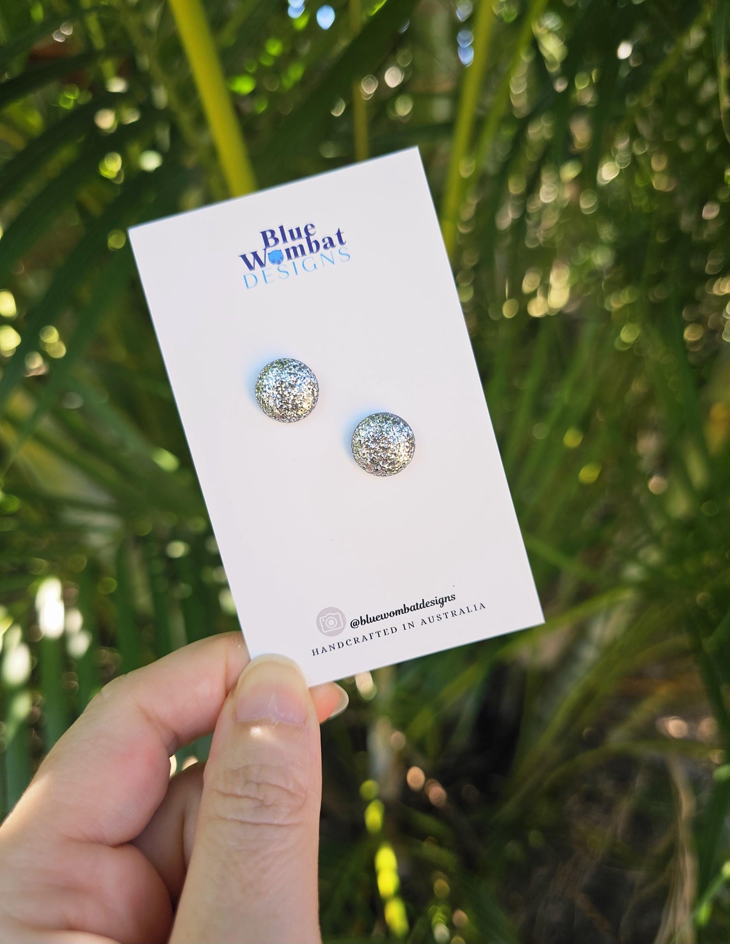 Sliver Glitter Resin Domed Studs 12mm