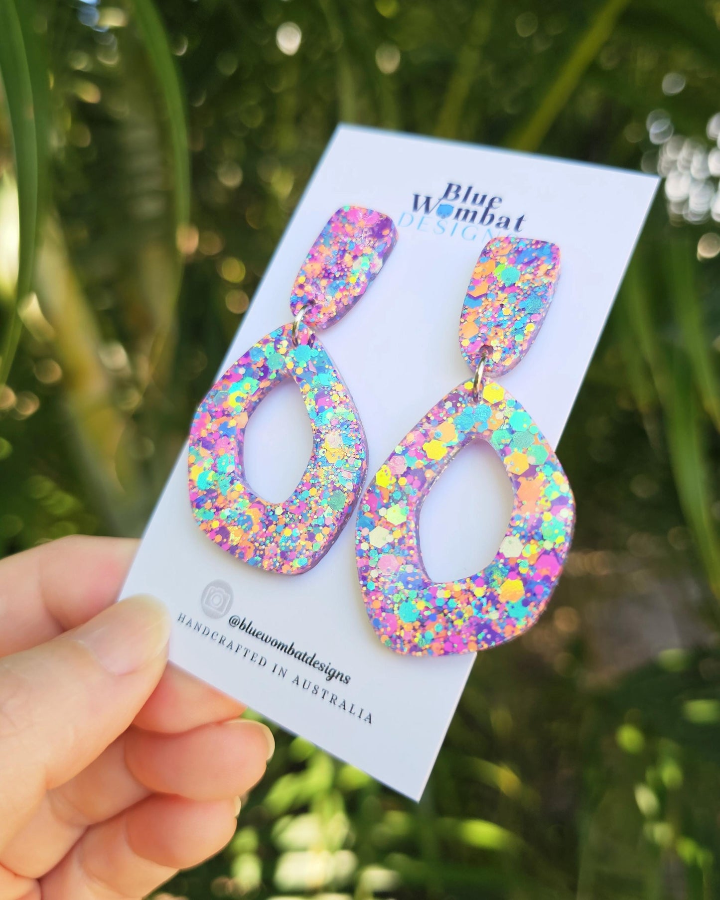 Colourful Resin Hoop Statement Dangle Earrings