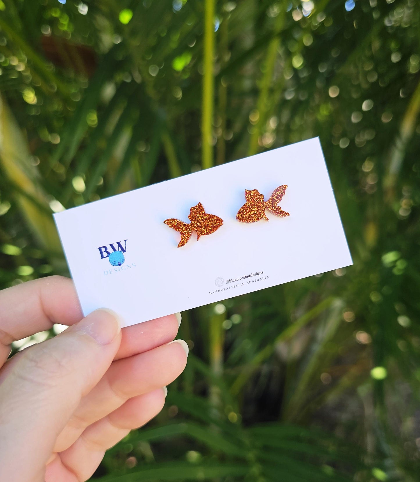 Gold Fish Glitter Resin Handmade Earring small studs