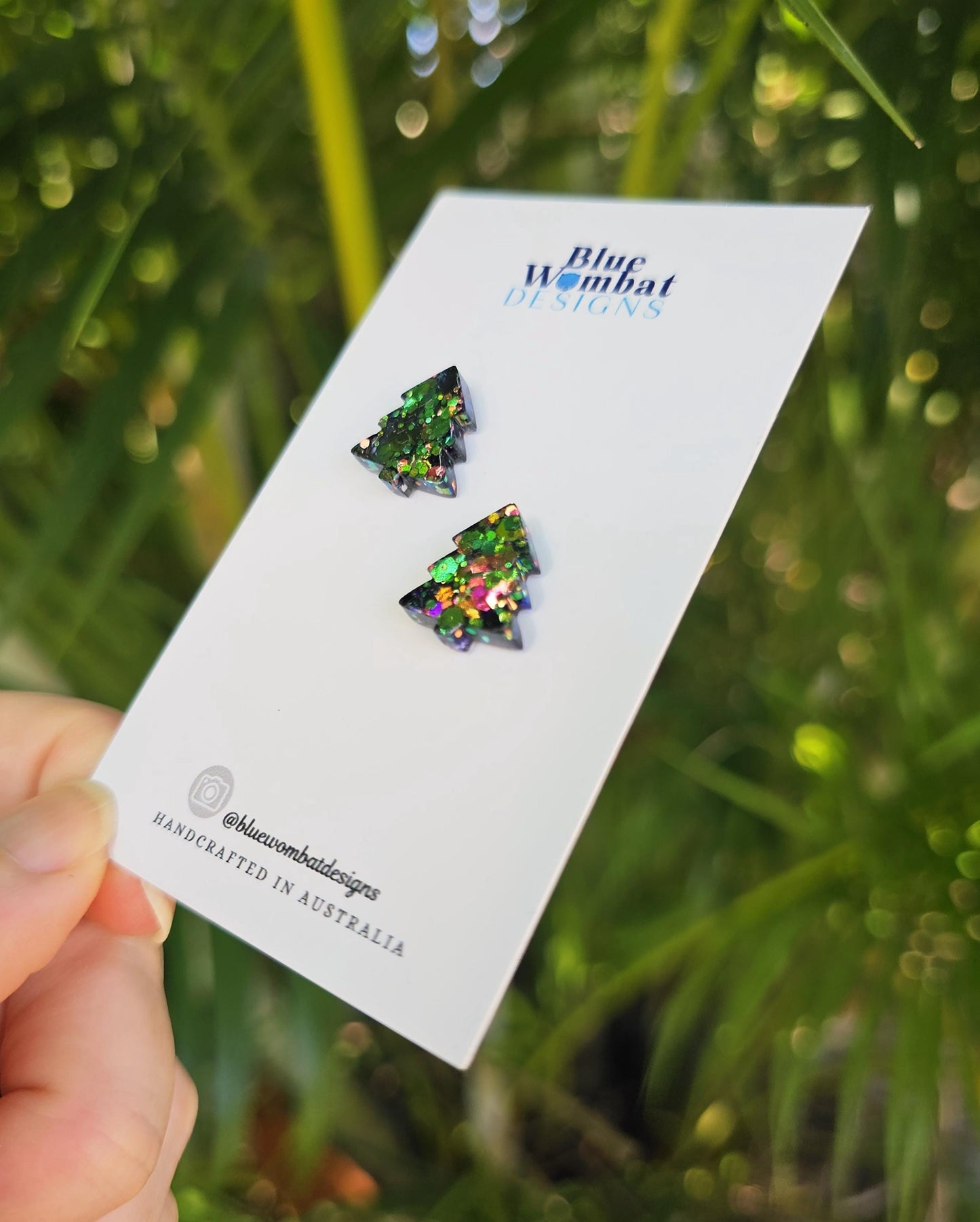 Christmas Tree Resin Chameleon Glitter Studs 12mm