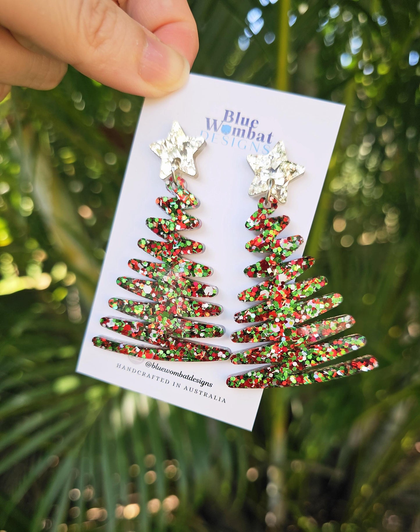 Large Christmas Tree Glitter Resin Dangle Earrings