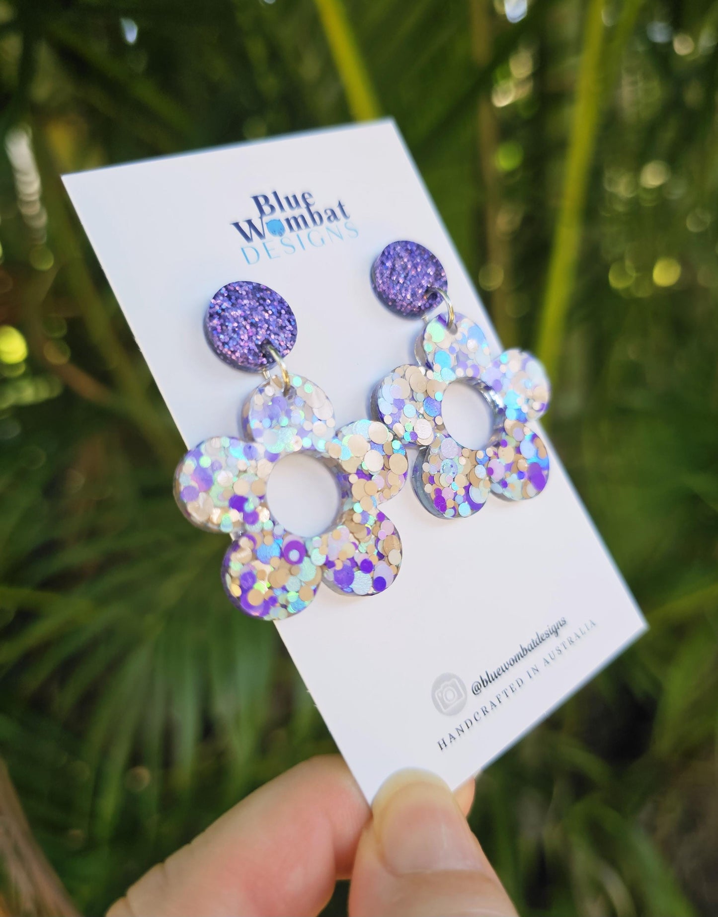 Resin Glitter Flower Dangle Statement Earrings