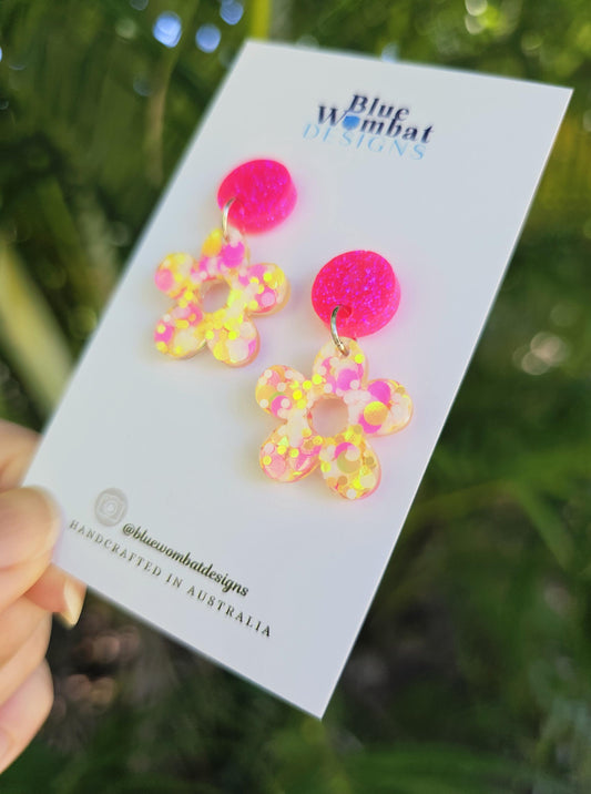 Flower Resin Glitter Small Dangle Earrings