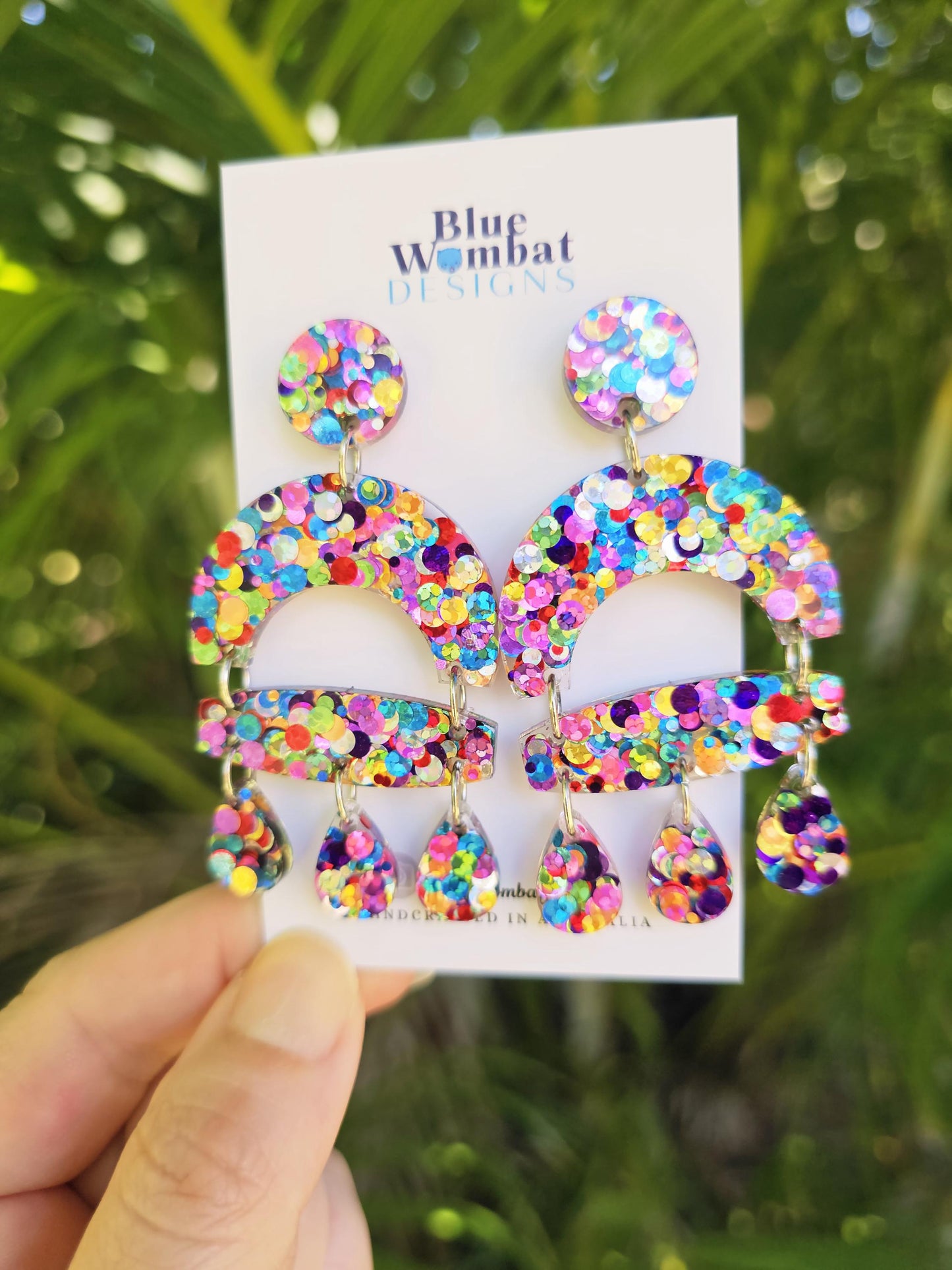 Resin Sparkle Chandelier Glitter Dangle Statement Earrings