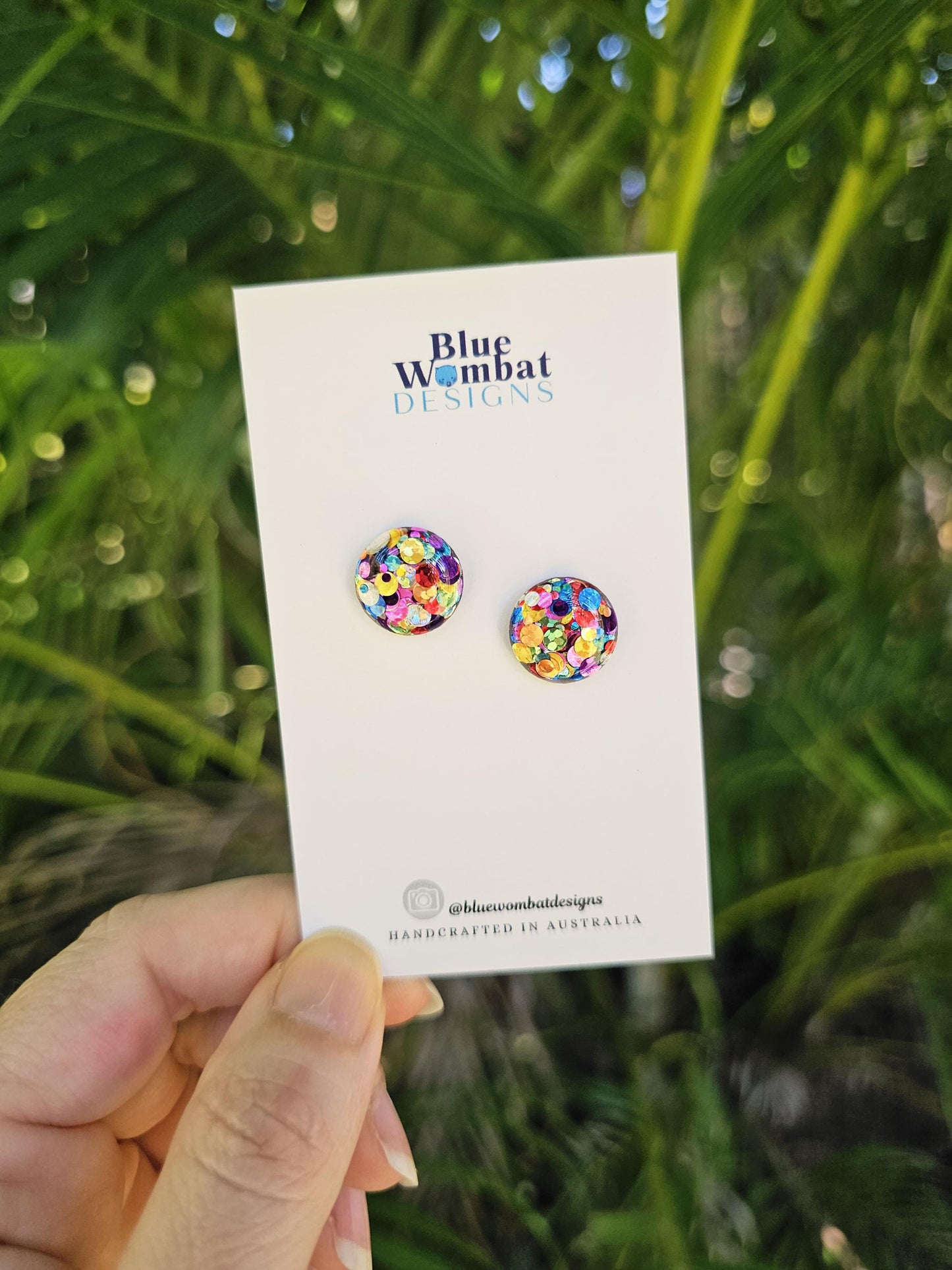 Rainbow Glitter Resin Domed Studs 14mm