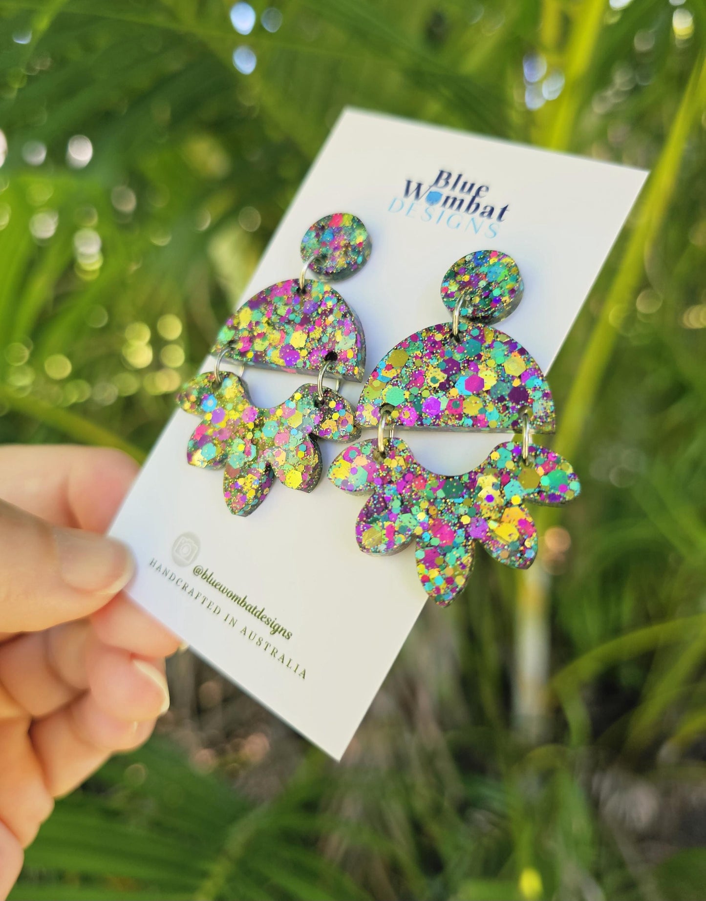 Colourful Glitter Resin Dangle Handmade Earrings