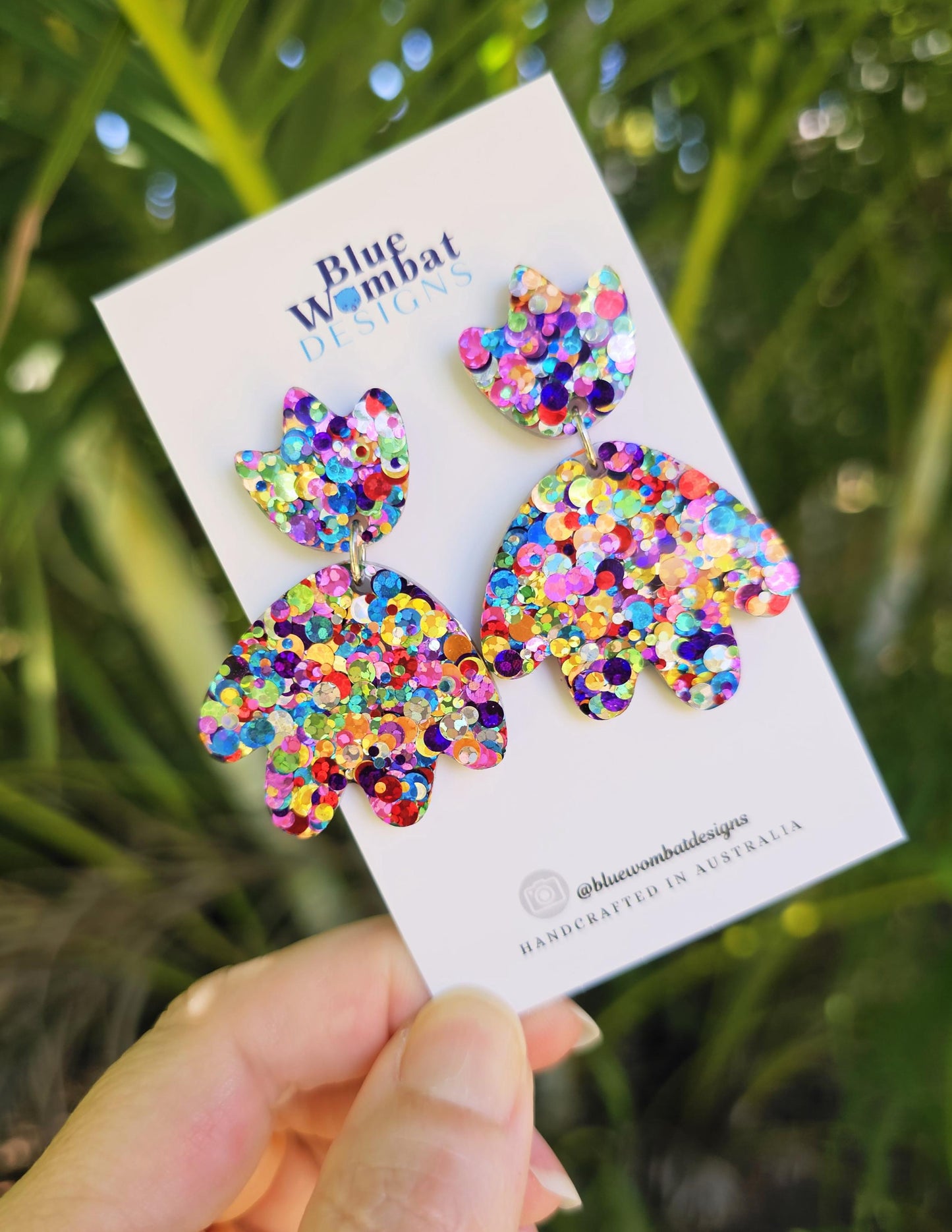 Rainbow Glitter Resin Statement Dangle Earrings