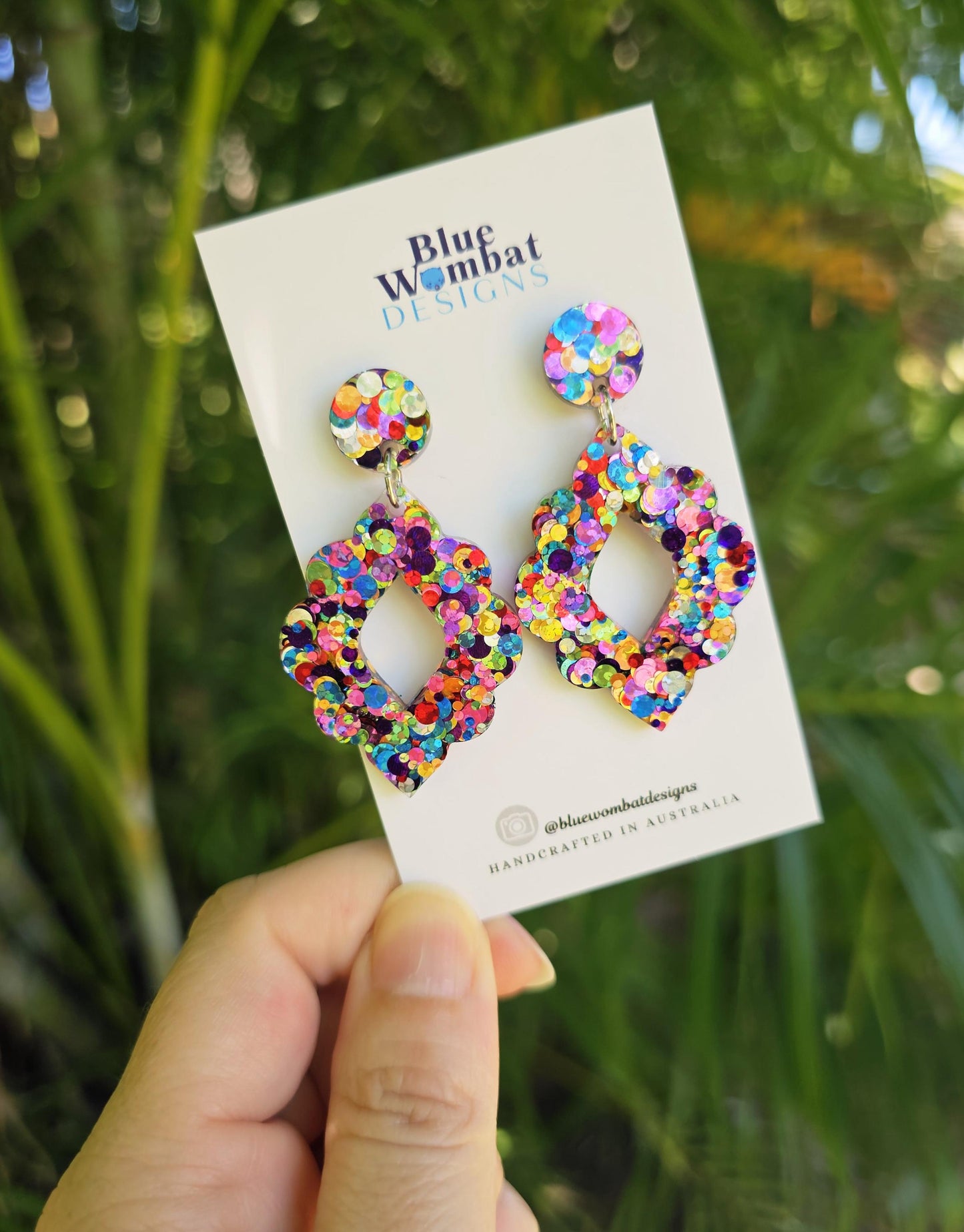 Rainbow Glitter Resin Dangle Statement Earrings