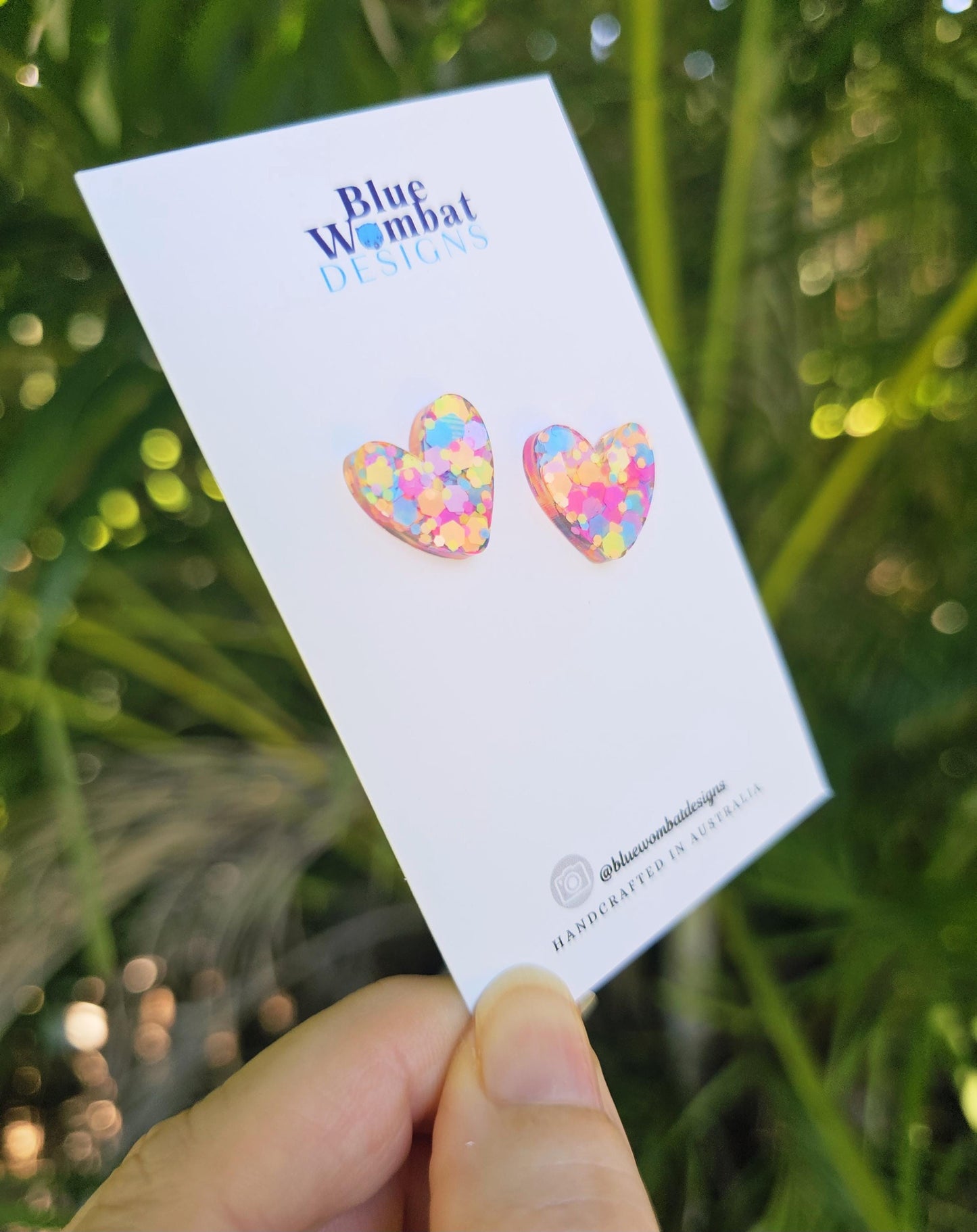 Love Heart Colourful Glitter Stud Earrings 16mm