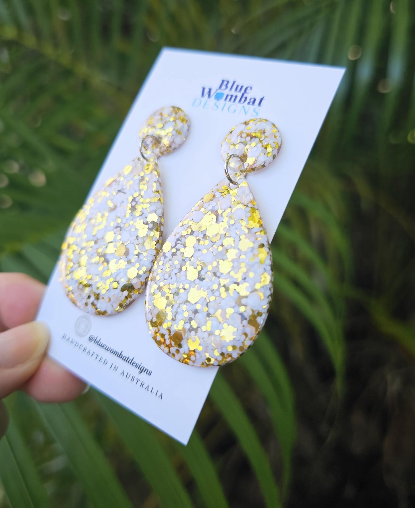 Tear Drop Resin Glitter Dangle Domed Earrings