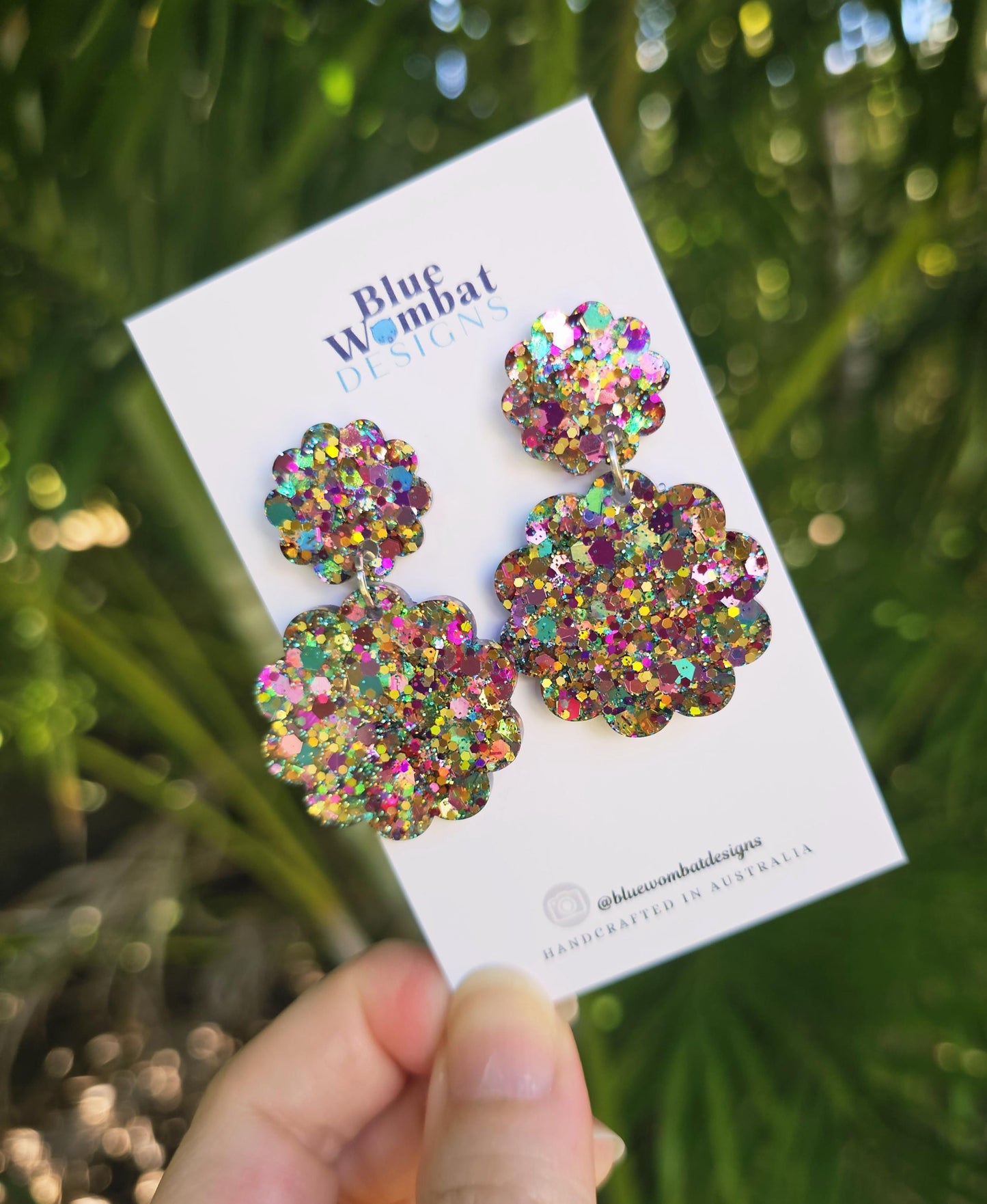 Resin Scallop Colourful Glitter Dangle Earrings