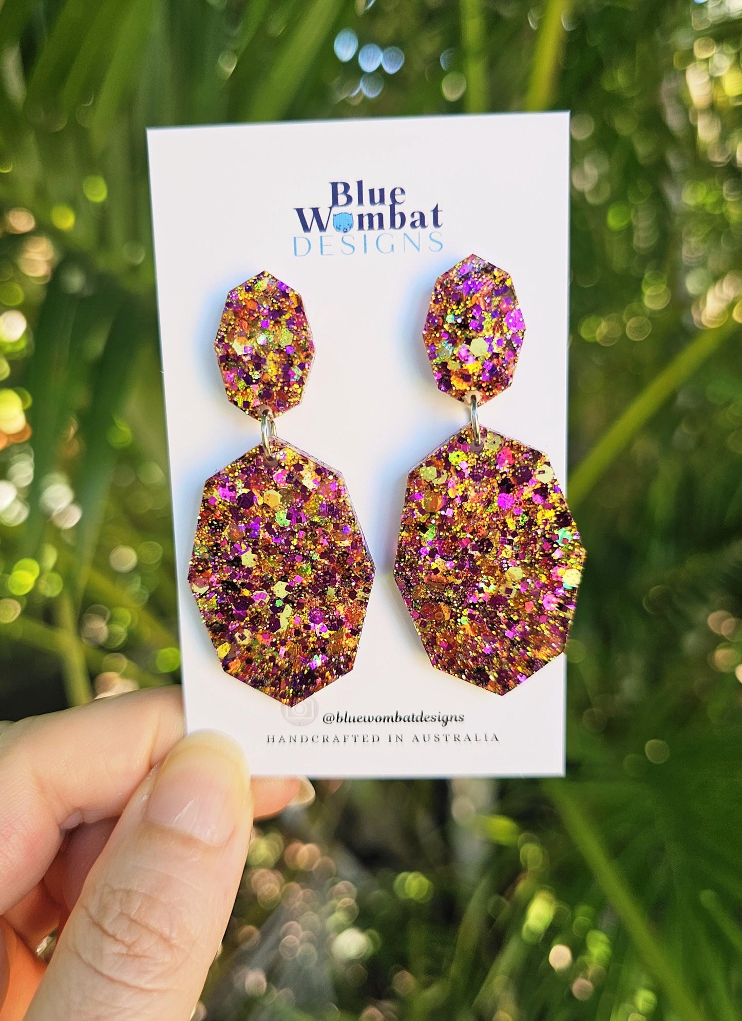 Resin Glitter Colourful Dangle Statement Earrings