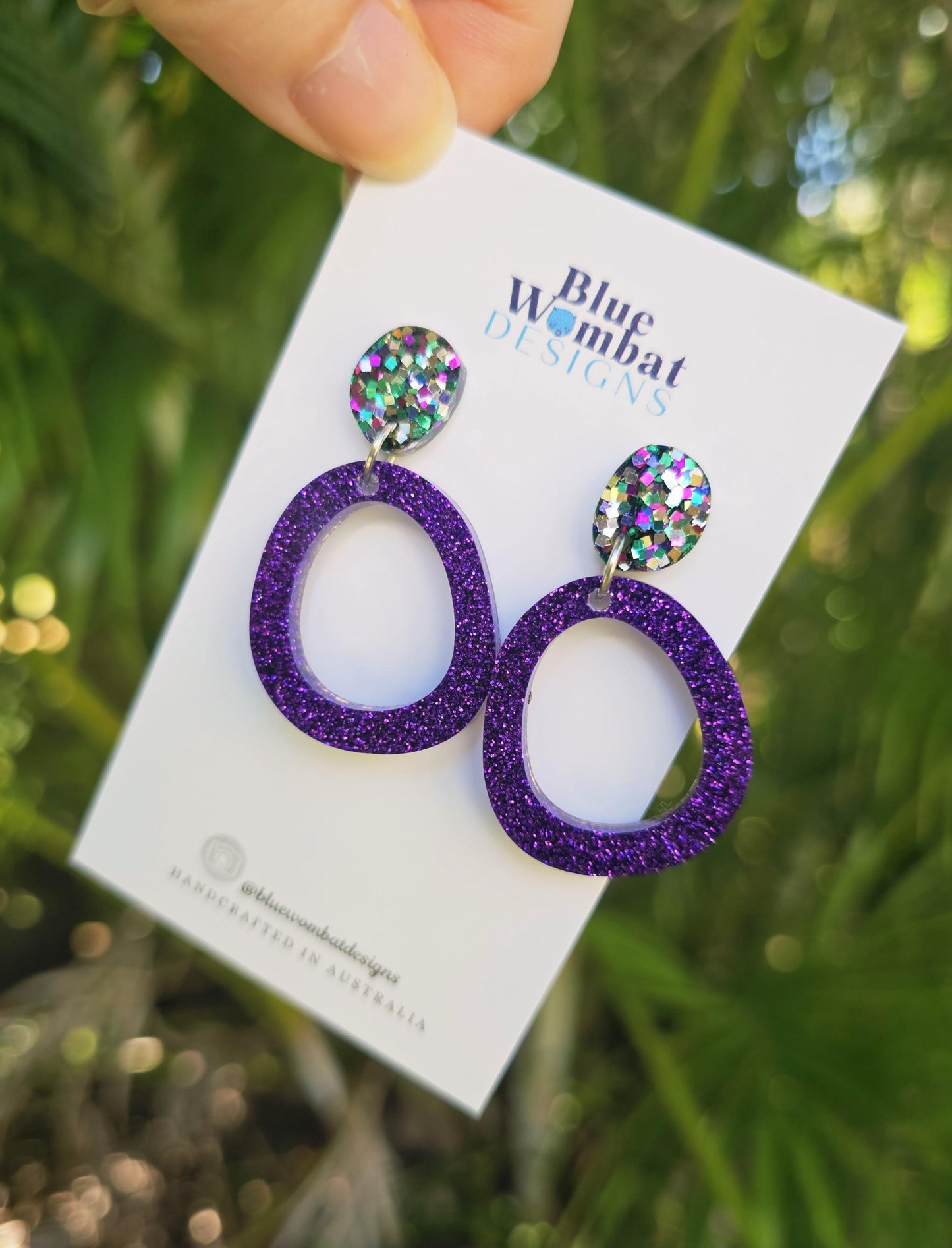 Resin Glitter Purple Hoop Dangle Earrings