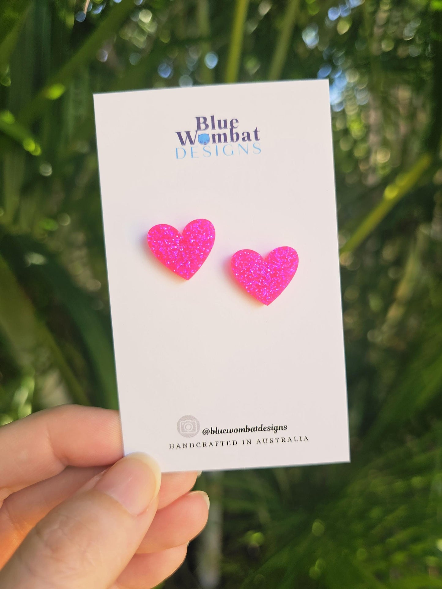 Hot Pink Glitter Resin Love Heart Stud Earrings 16mm
