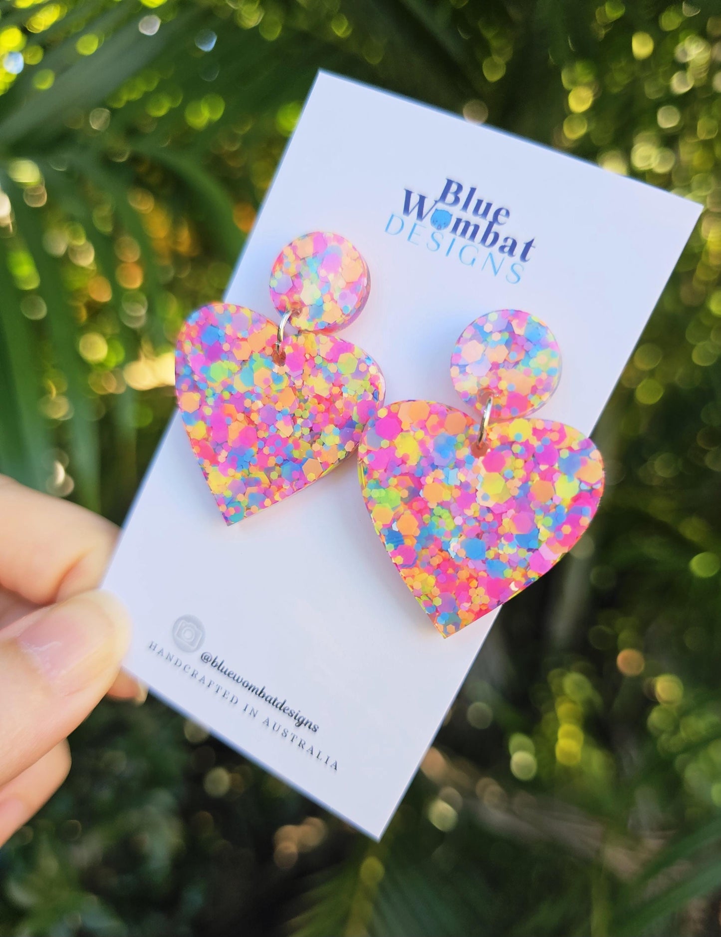 Love Heart Glitter Colourful Resin Handmade Dangle Earrings