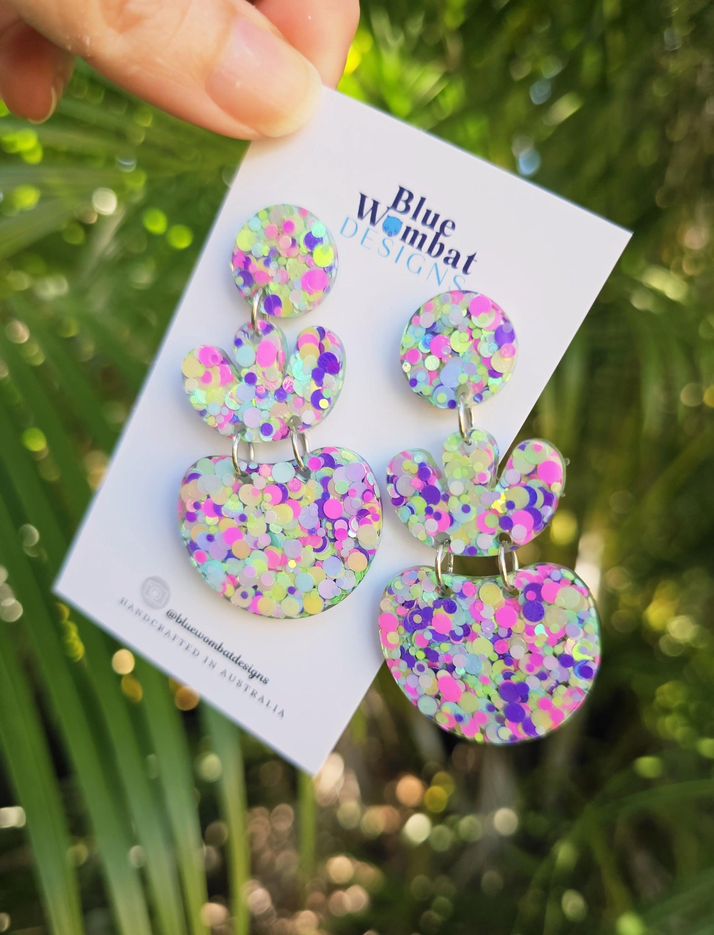 Large Colourful Glitter Resin Dangle Earrings