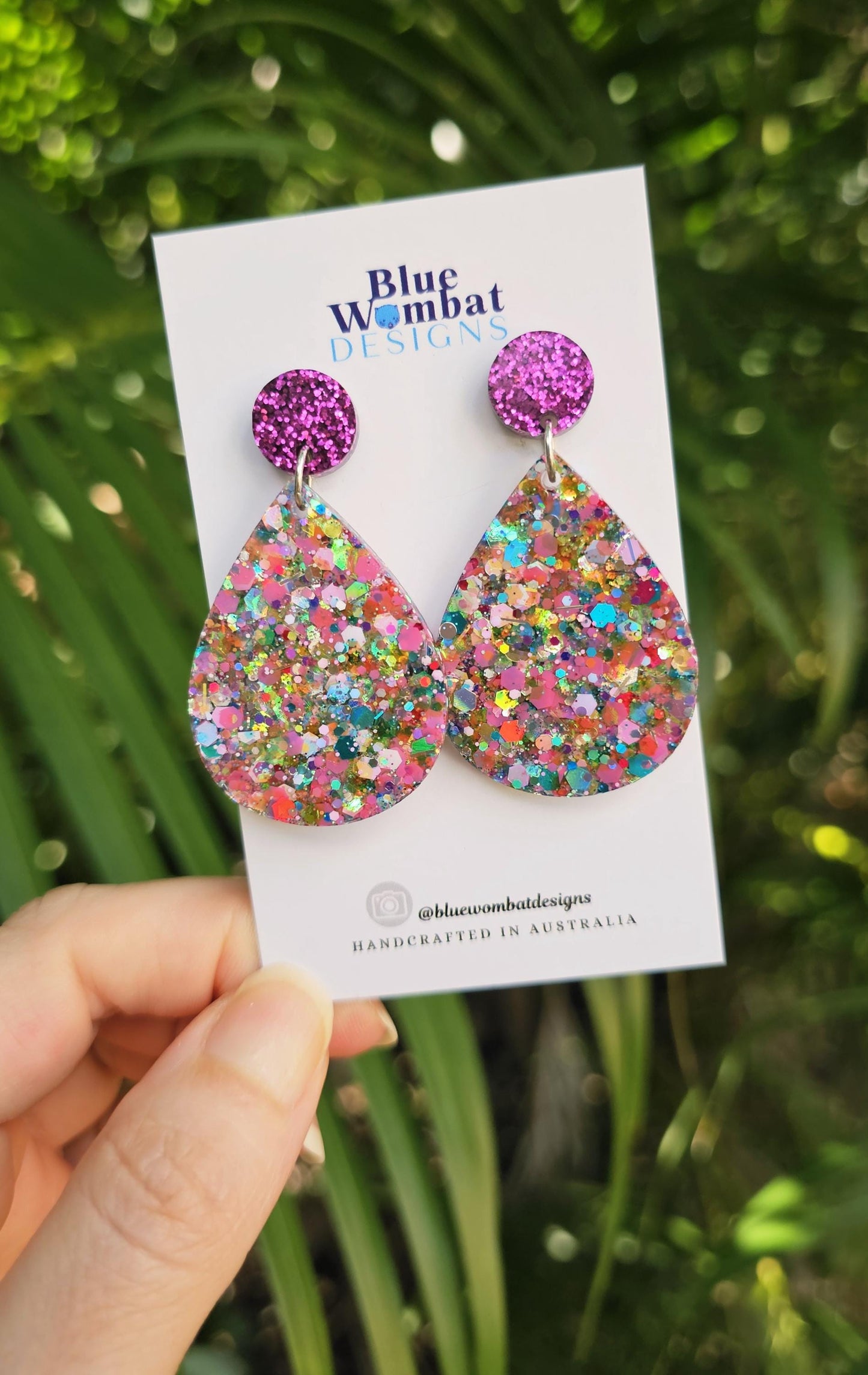 Tear Drop Colourful Glitter Resin Dangle Earrings