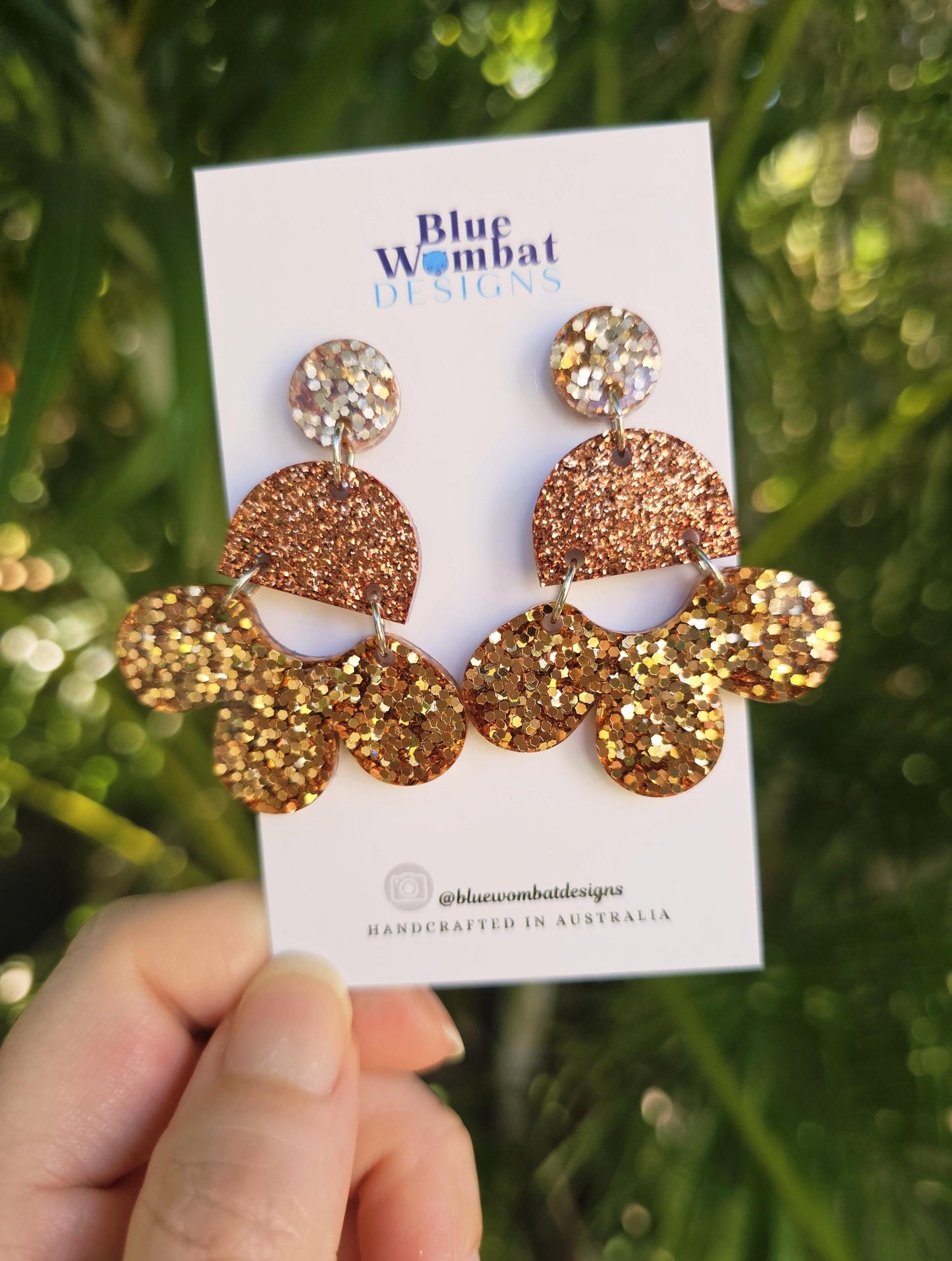 Chandelier Resin Copper Glitter Dangle Earrings