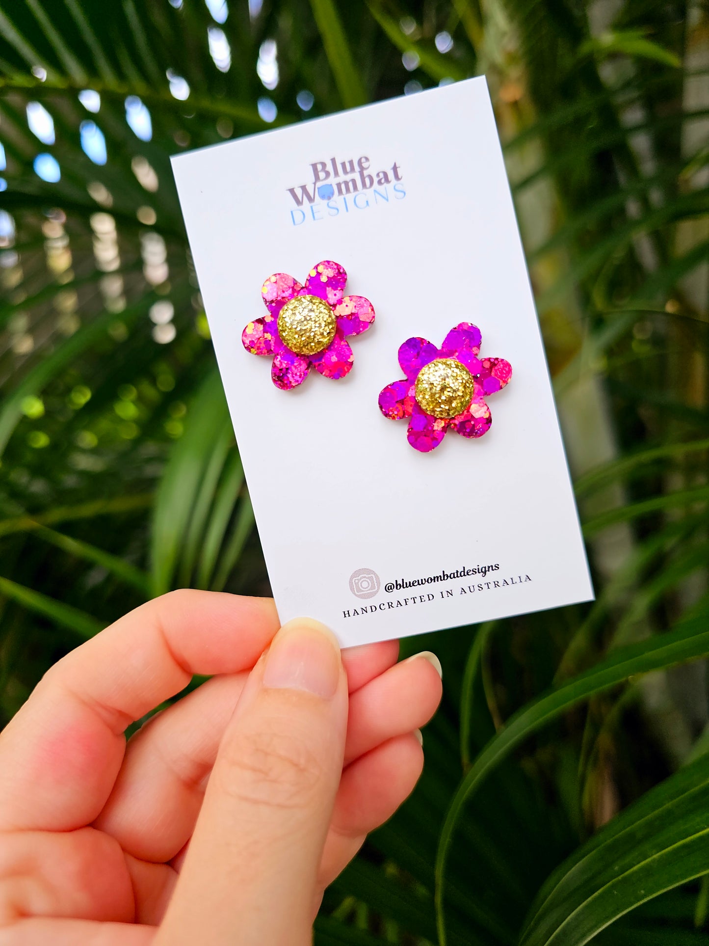 Chameleon Glitter Flower Resin Stud Earrings 24mm