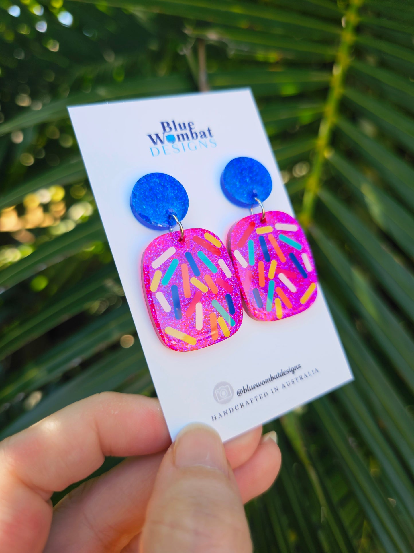 Colourful Sprinkle Pink Glitter Domed Dangle Earrings