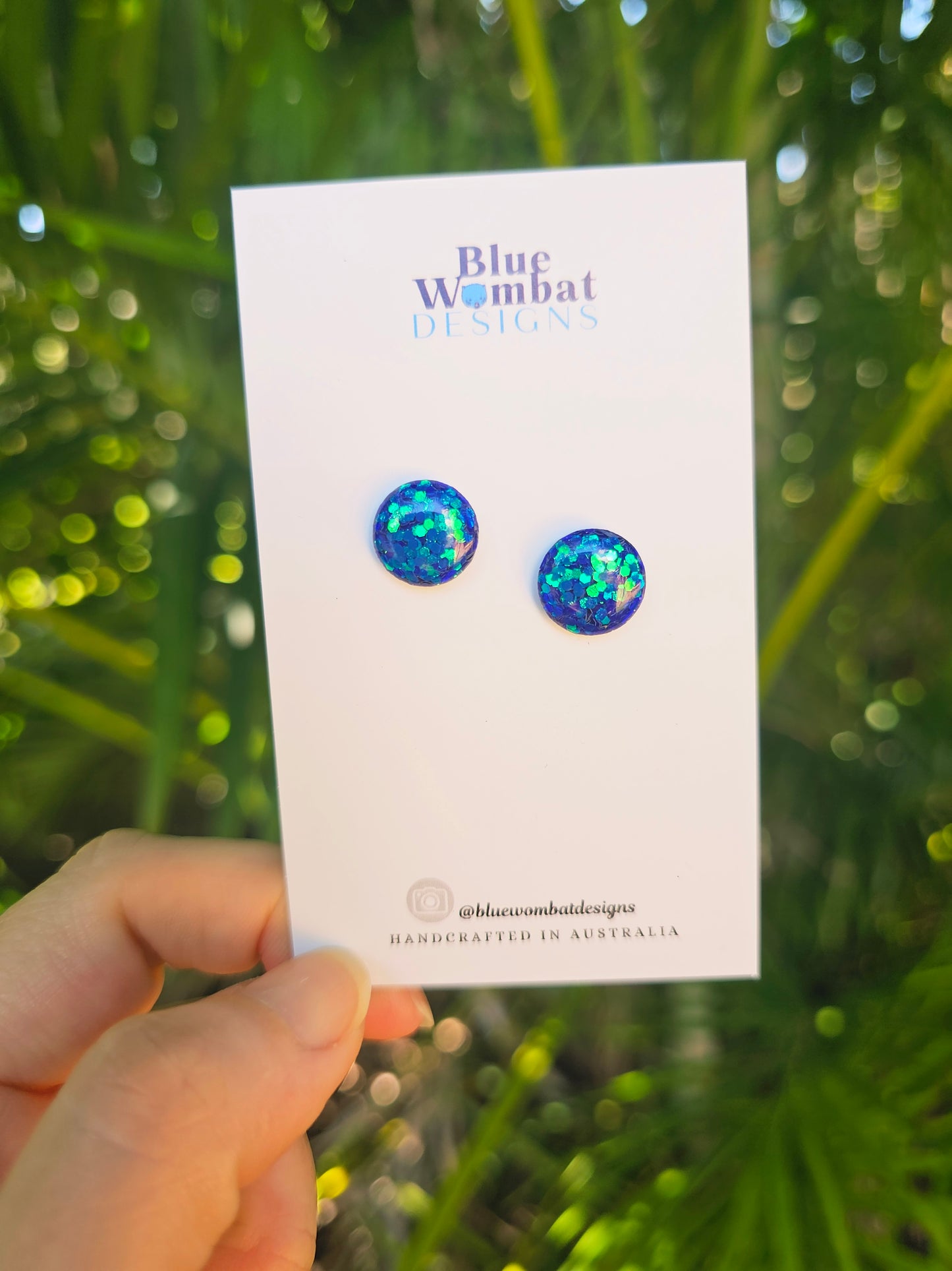 Blue Shimmer Glitter Resin Domed Studs 12mm