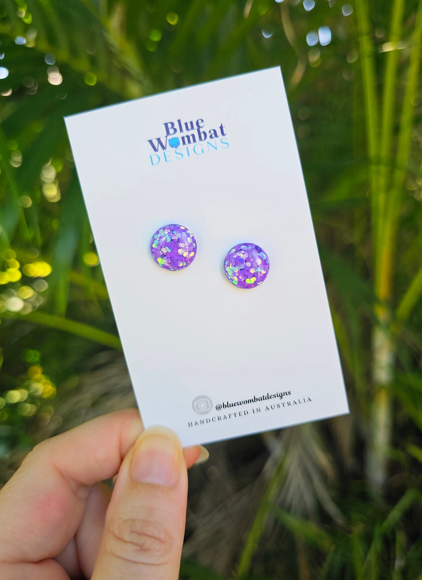 Purple Sparkle Glitter Resin Domed Studs 12mm