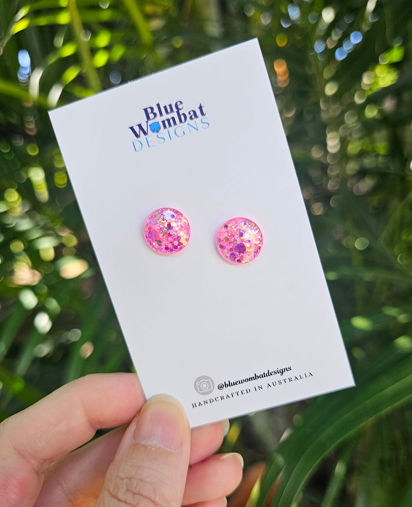 Sparkle Pink Glitter Resin Domed Studs 12mm