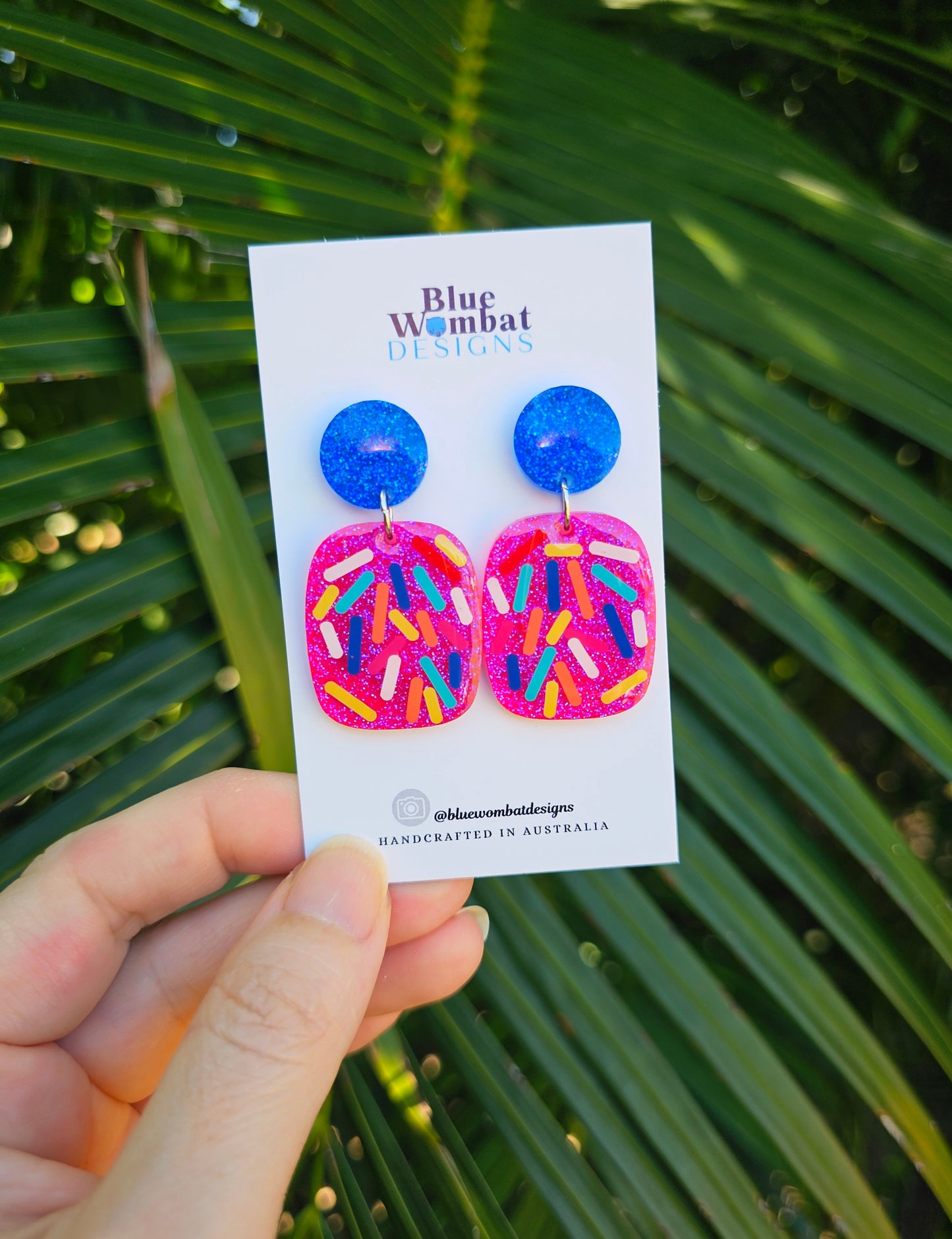 Colourful Sprinkle Pink Glitter Domed Dangle Earrings